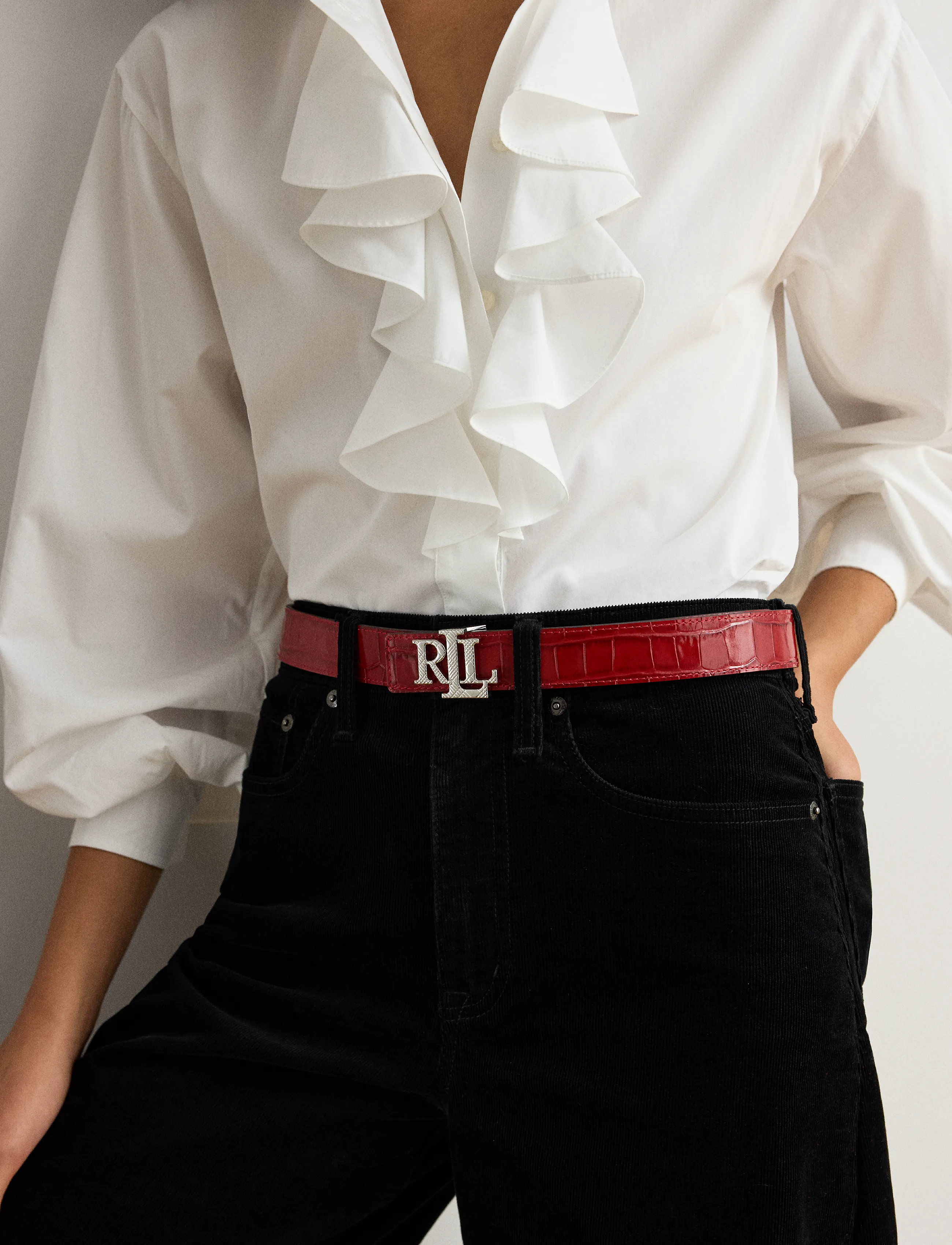Lauren Ralph Lauren Logo Reversible Croc-Embossed Belt - Ralph Lauren - FESTIVE RED/FESTI / red