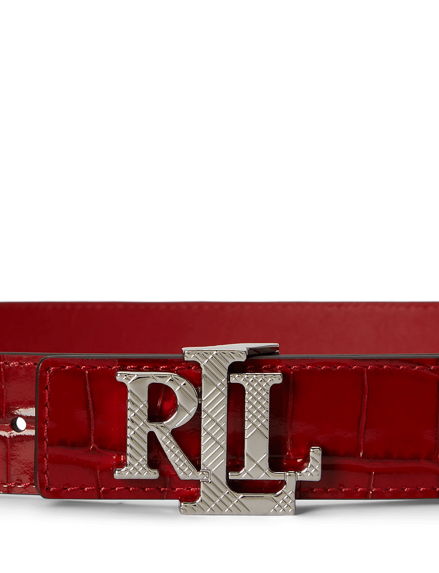 Lauren Ralph Lauren - Logo Reversible Croc-Embossed Belt - festive red/festi - 2