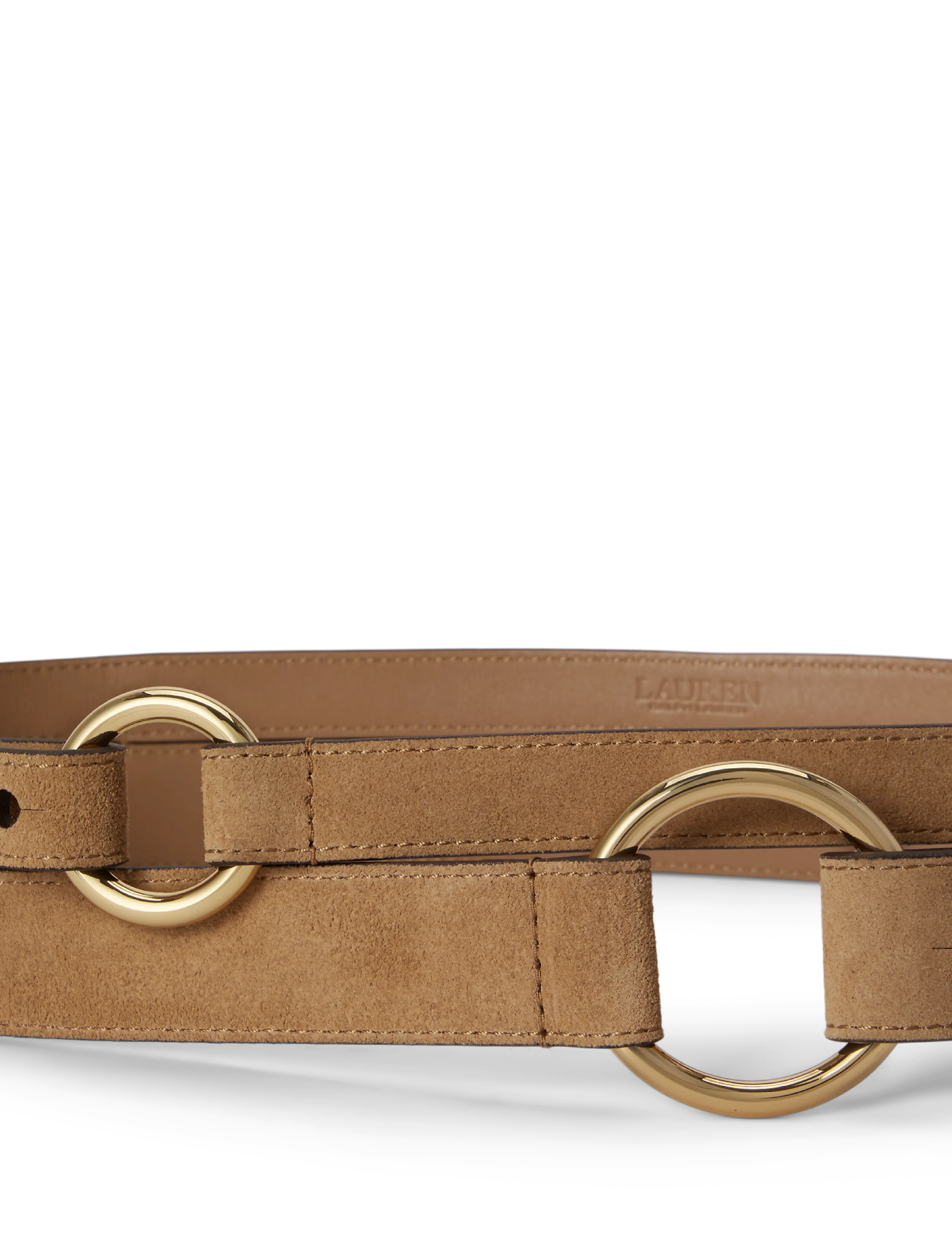 Lauren Ralph Lauren - Suede O-Ring Stacked Wide Belt - leather belts - camel - 4