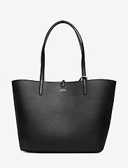 Faux-Leather Medium Reversible Tote - BLACK/TAUPE