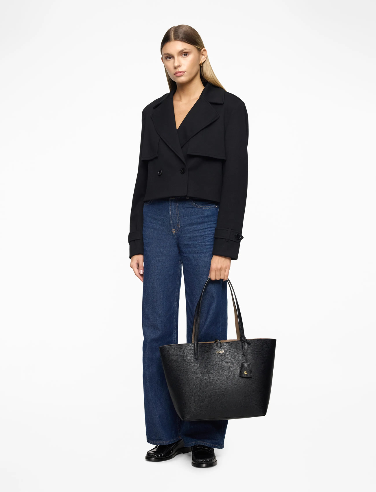 Lauren Ralph Lauren - FAUX PEBBLE GRAIN-RVRSBLE TOTE-TTE- - tote bags - black/taupe - 3