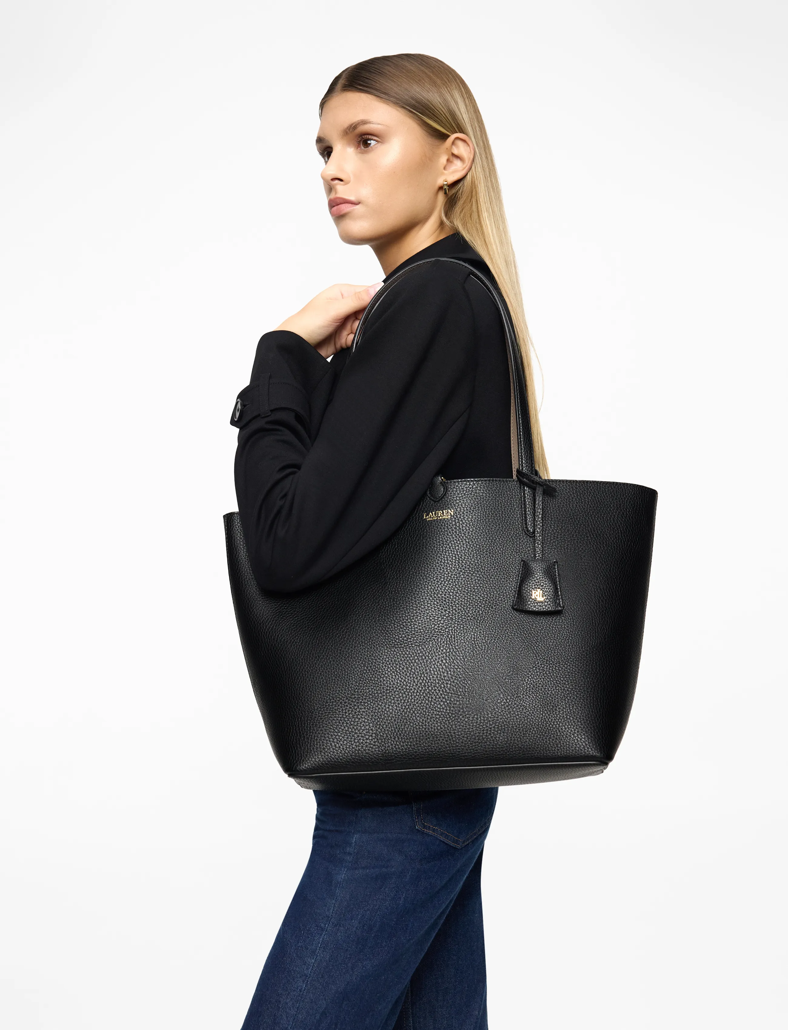 Lauren Ralph Lauren FAUX PEBBLE GRAIN-RVRSBLE TOTE-TTE- - Vesker - BLACK/TAUPE / black