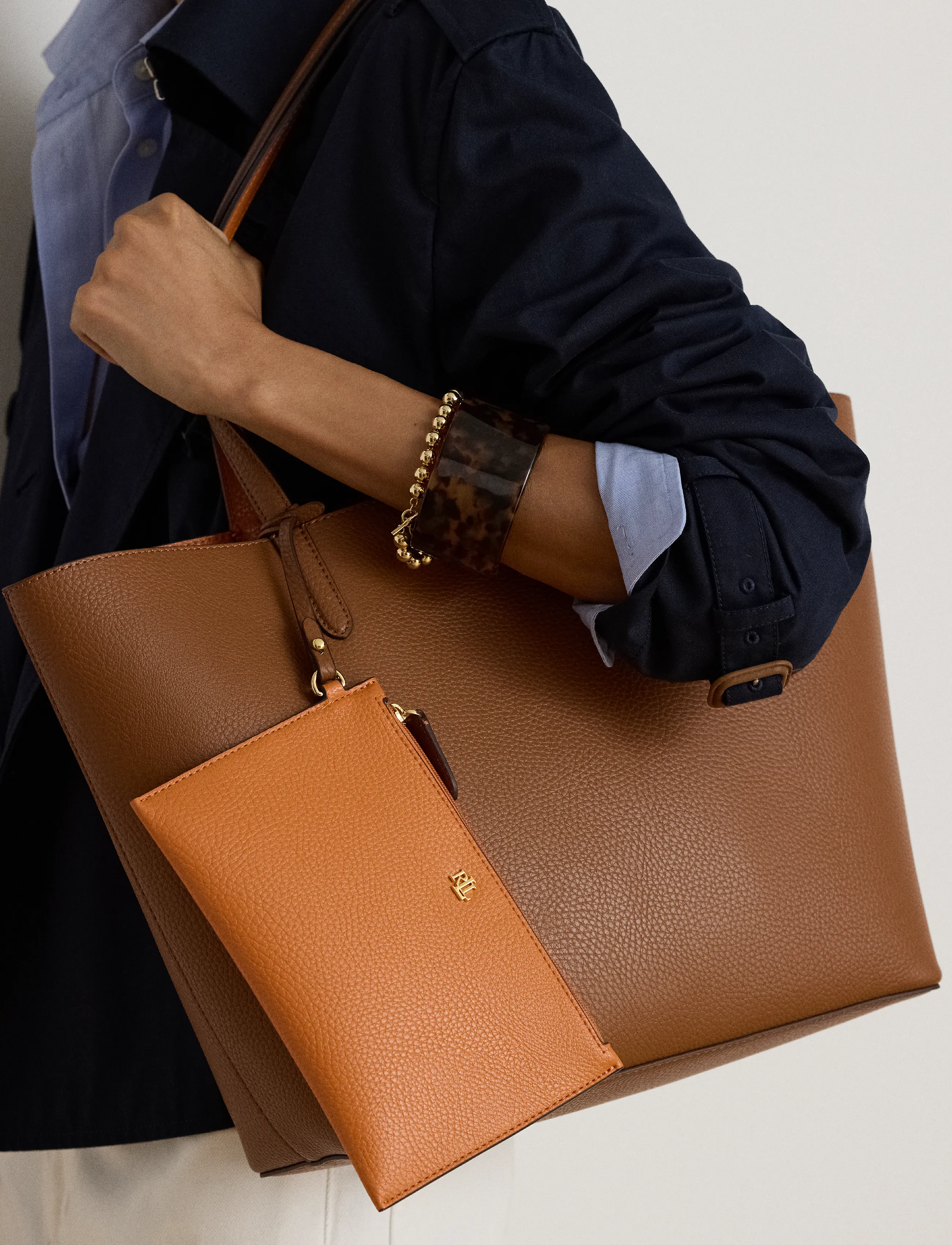 Lauren Ralph Lauren Faux-Leather Medium Reversible Tote Bag - Lauren Ralph Lauren - LAUREN TAN/ORANGE / brown