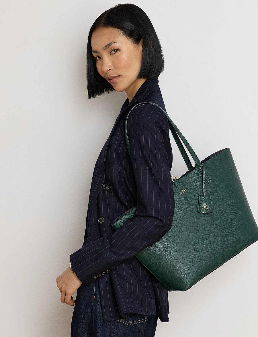 Lauren Ralph Lauren - Faux-Leather Medium Reversible Tote Bag - tote bags - season grn/urbn b - 4