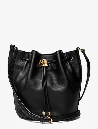 Designer black bucket top bag