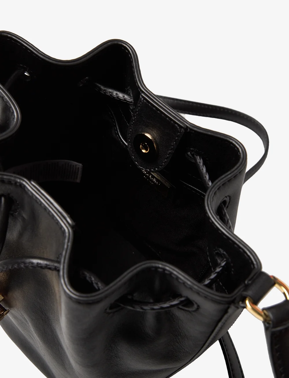 Black leather hot sale drawstring bucket bag