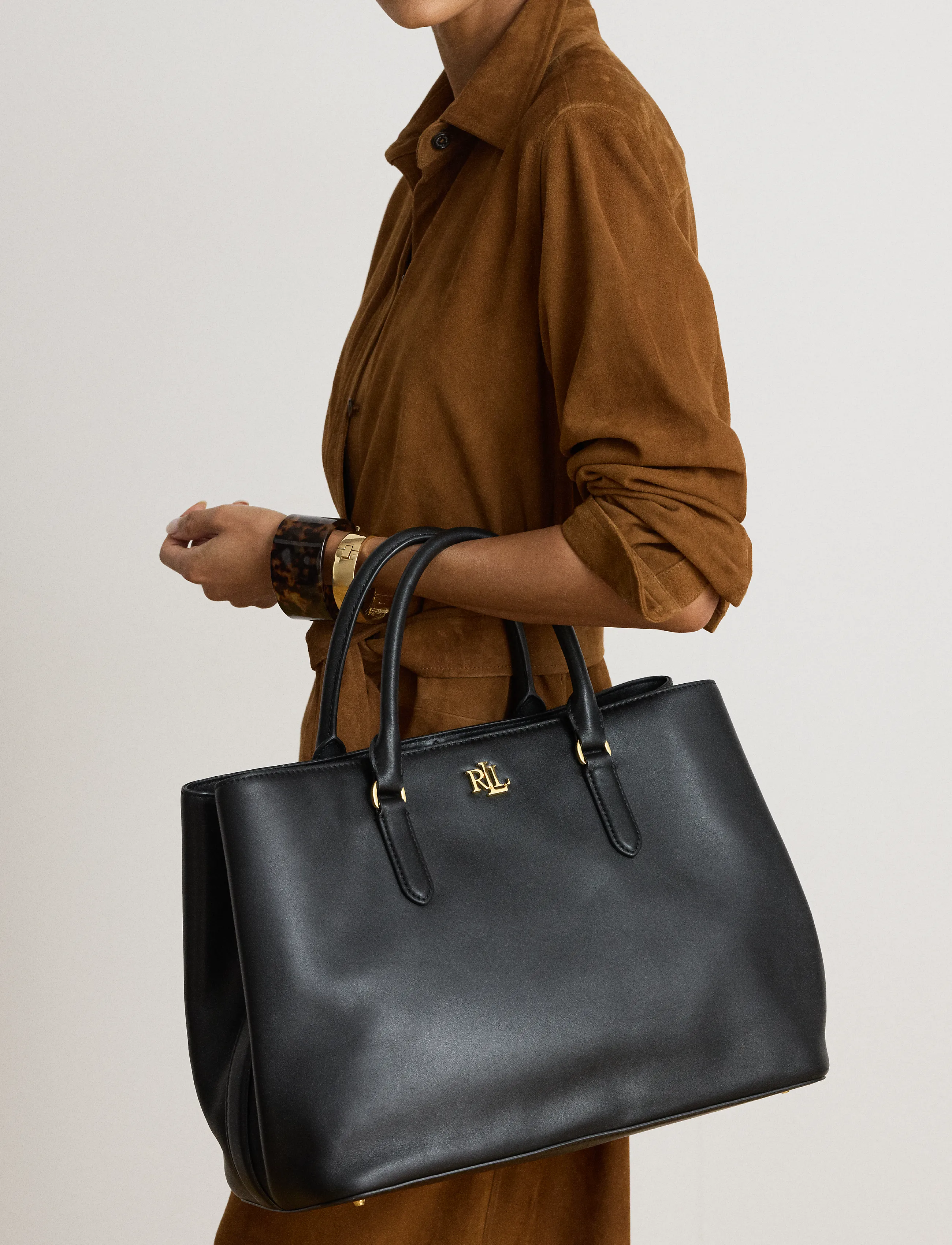 Lauren Ralph Lauren Leather Large Marcy Satchel - Ralph Lauren - BLACK / black