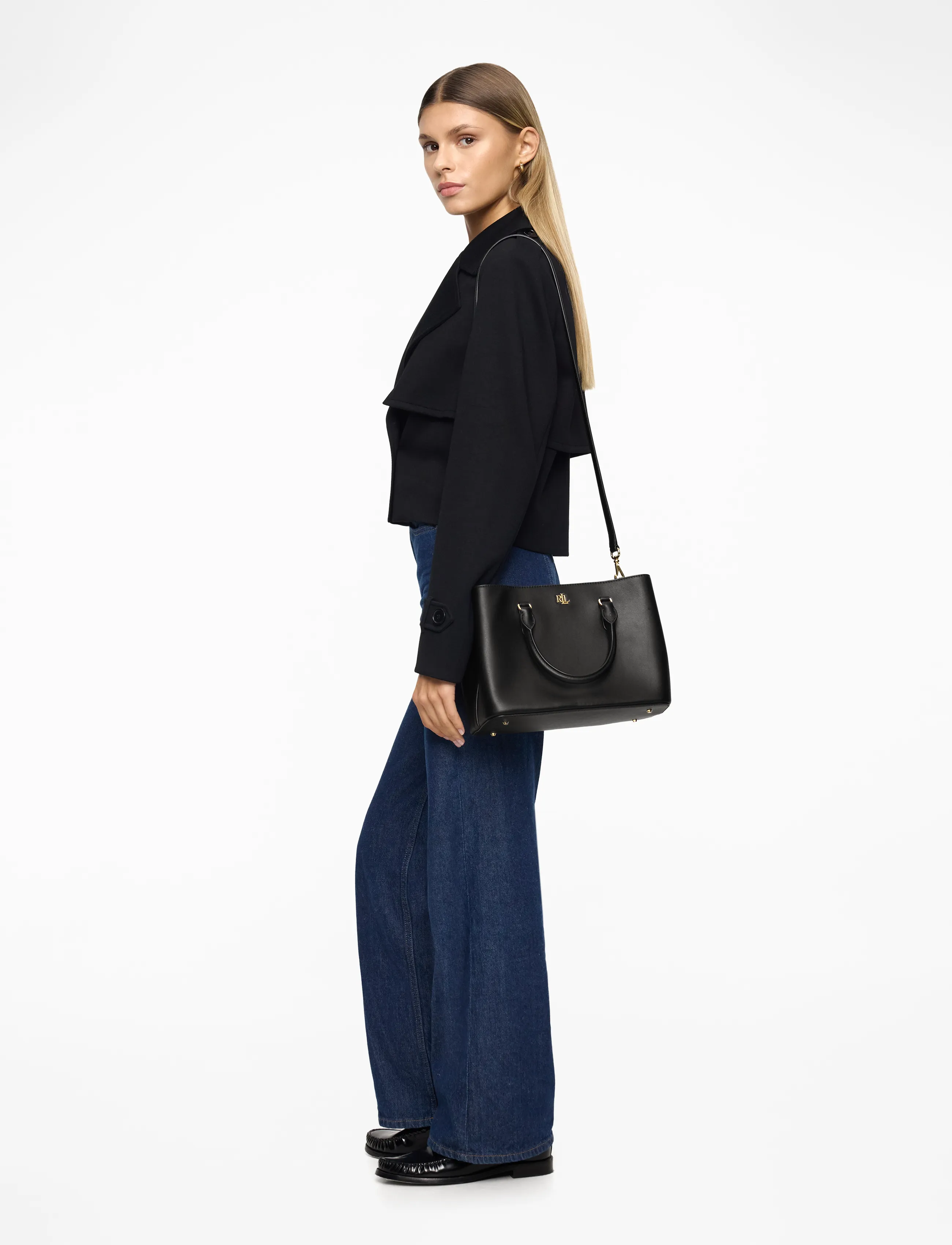 Lauren Ralph Leather Small Marcy Satchel, One Size, Bags, Schwarz - Shoulder Bags-crossbody Frauen