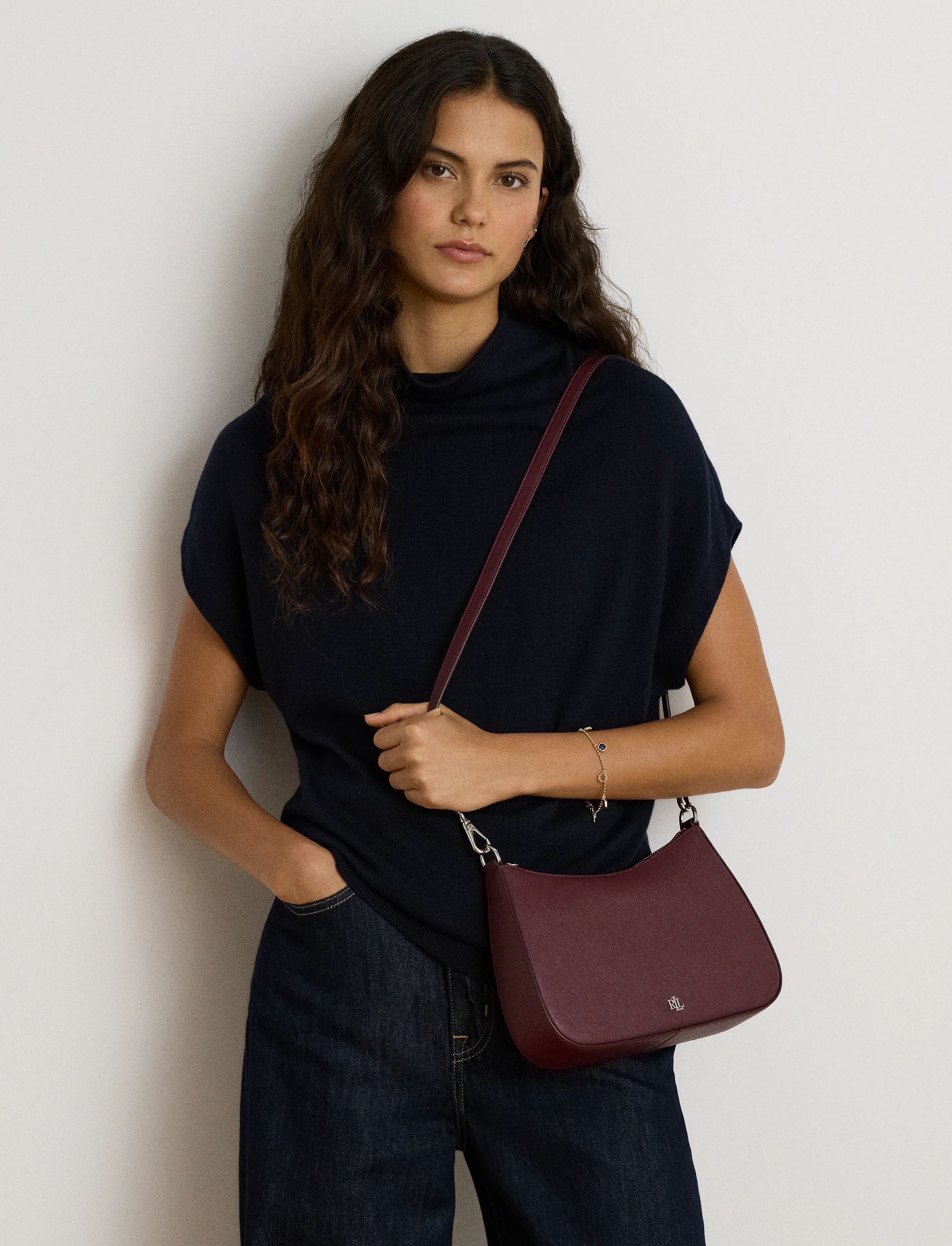Lauren Ralph Crosshatch Leather Medium Danni Bag, One Size, Bags, Burgunderrot - Small Shoulder Bags-crossbody Frauen