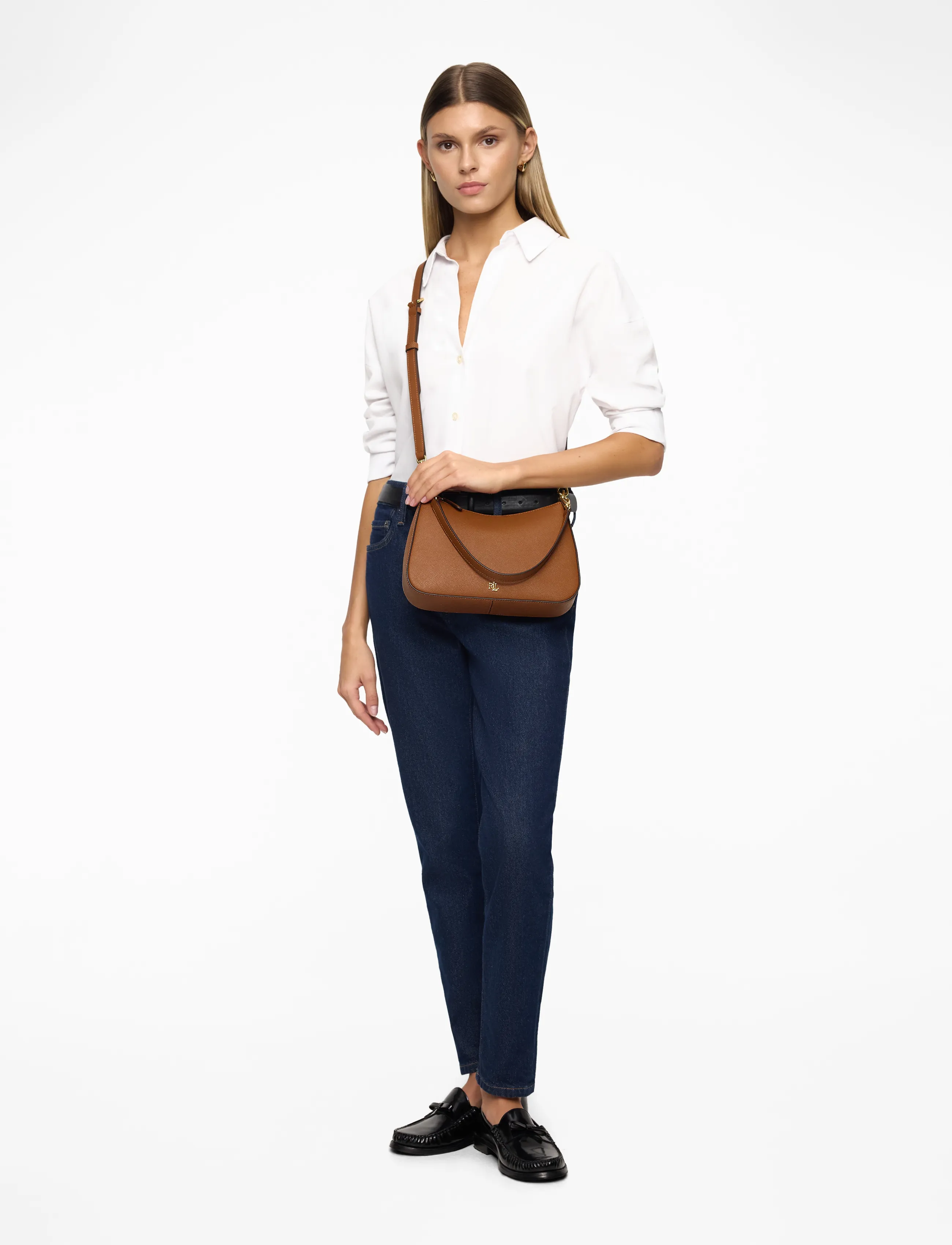 Lauren Ralph Lauren Crosshatch Leather Medium Danni Bag, One Size, Brown, Tasker > Små Skuldertasker-Crossbody-Tasker, Dame