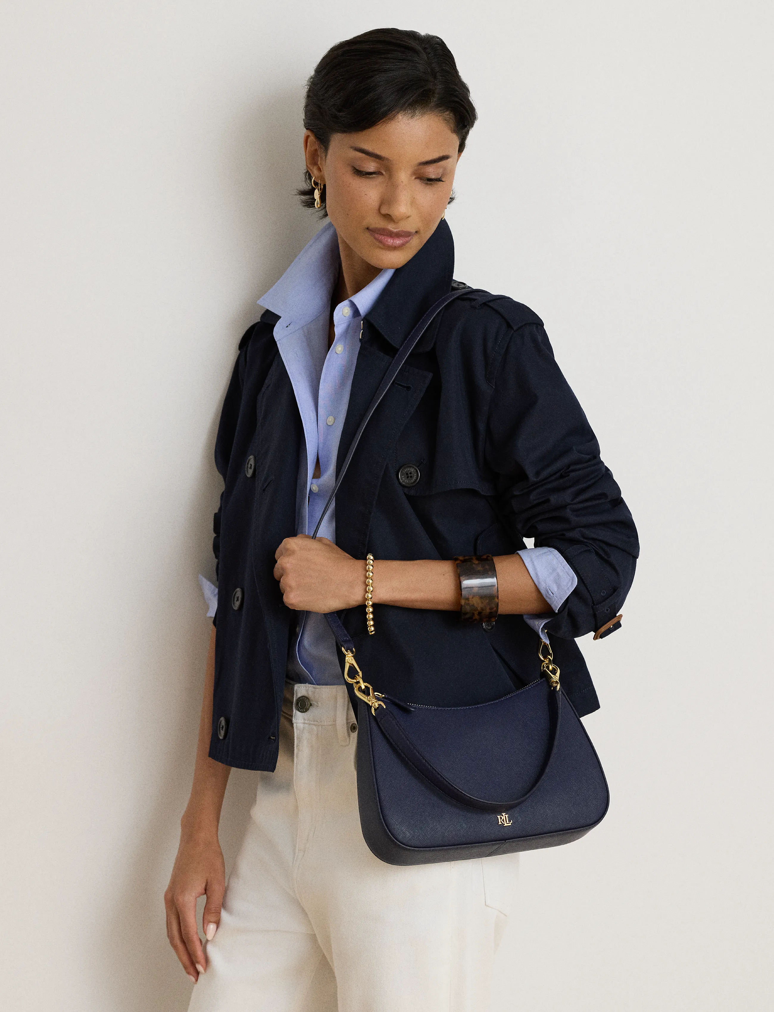 Lauren Ralph Crosshatch Leather Medium Danni Bag, One Size, Bags, Marineblau - Small Shoulder Bags-crossbody Frauen