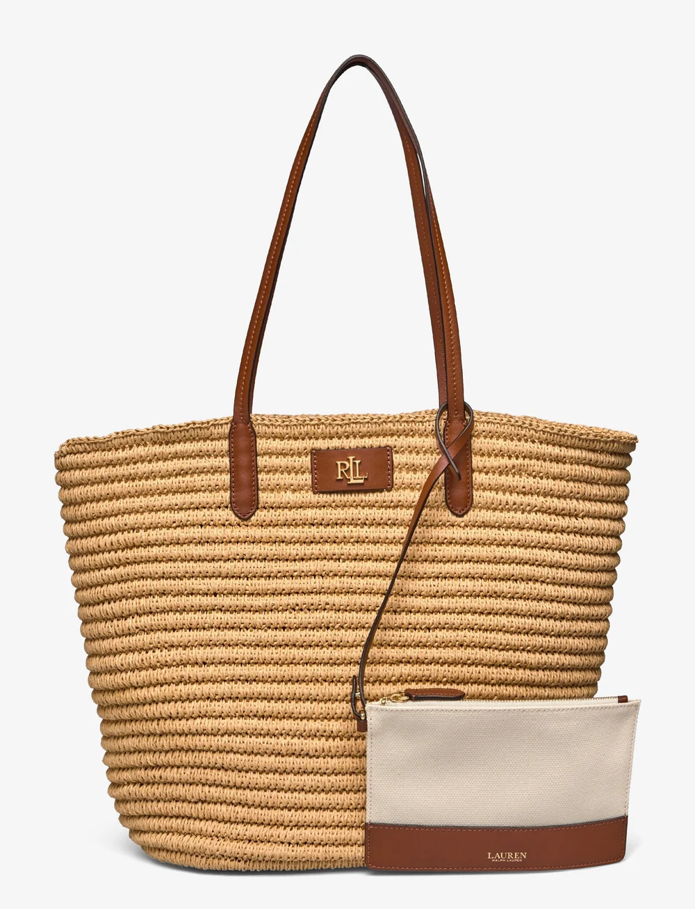 Lauren Ralph Lauren Leather-trim Straw Large Brie Tote Bag Lauren Ralph Lauren Leather-trim Straw Large Brie Tote Bag