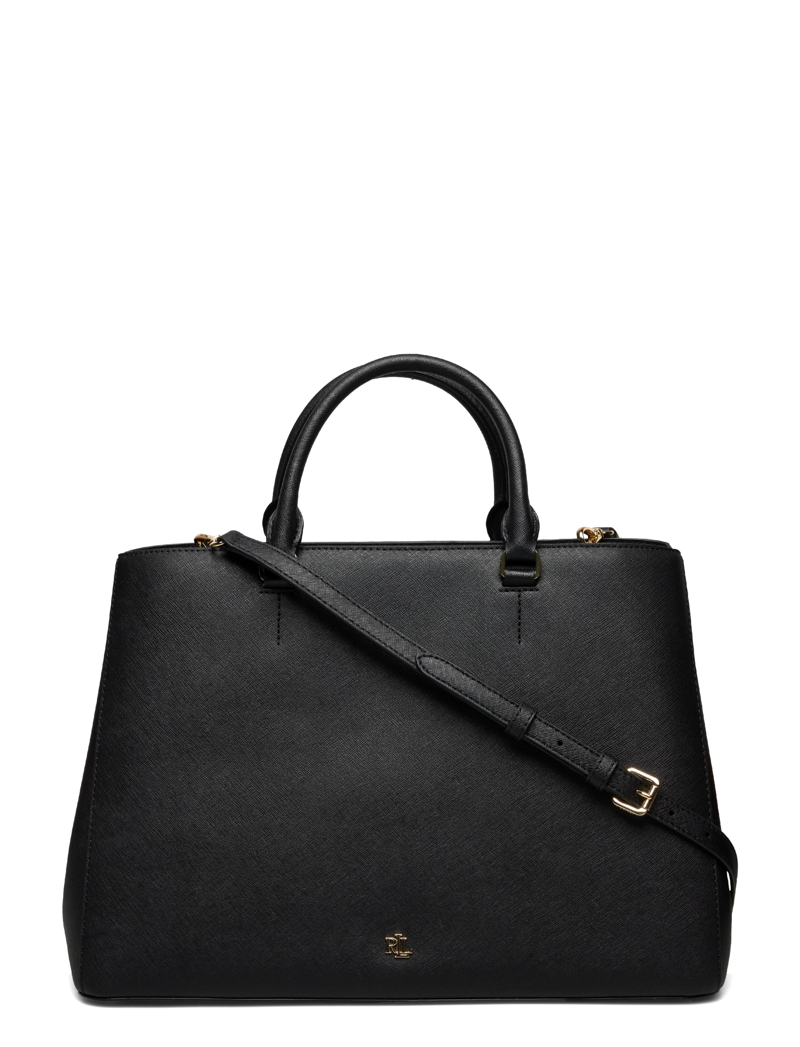 Lauren Ralph Lauren Crosshatch Leather Large Hanna Satchel - Tasker - BLACK / black