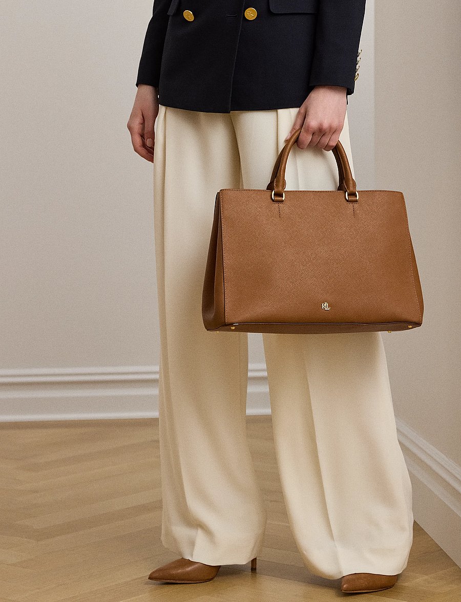 Lauren Ralph Lauren - Crosshatch Leather Large Hanna Satchel - hverdags stil - lauren tan - 4