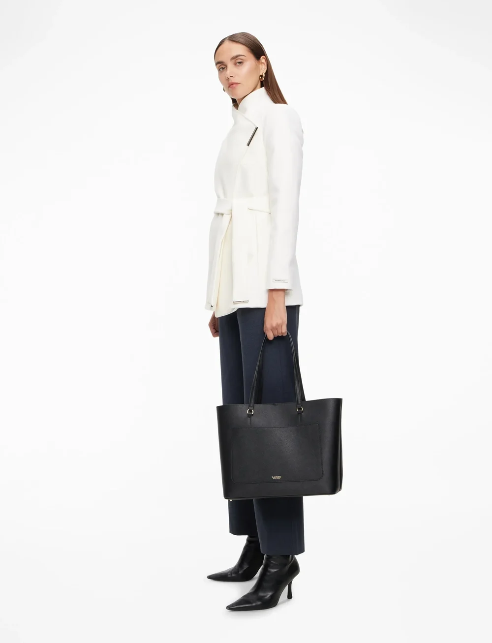 Lauren Ralph Lauren - Crosshatch Leather Large Karly Tote - totes - black - 3