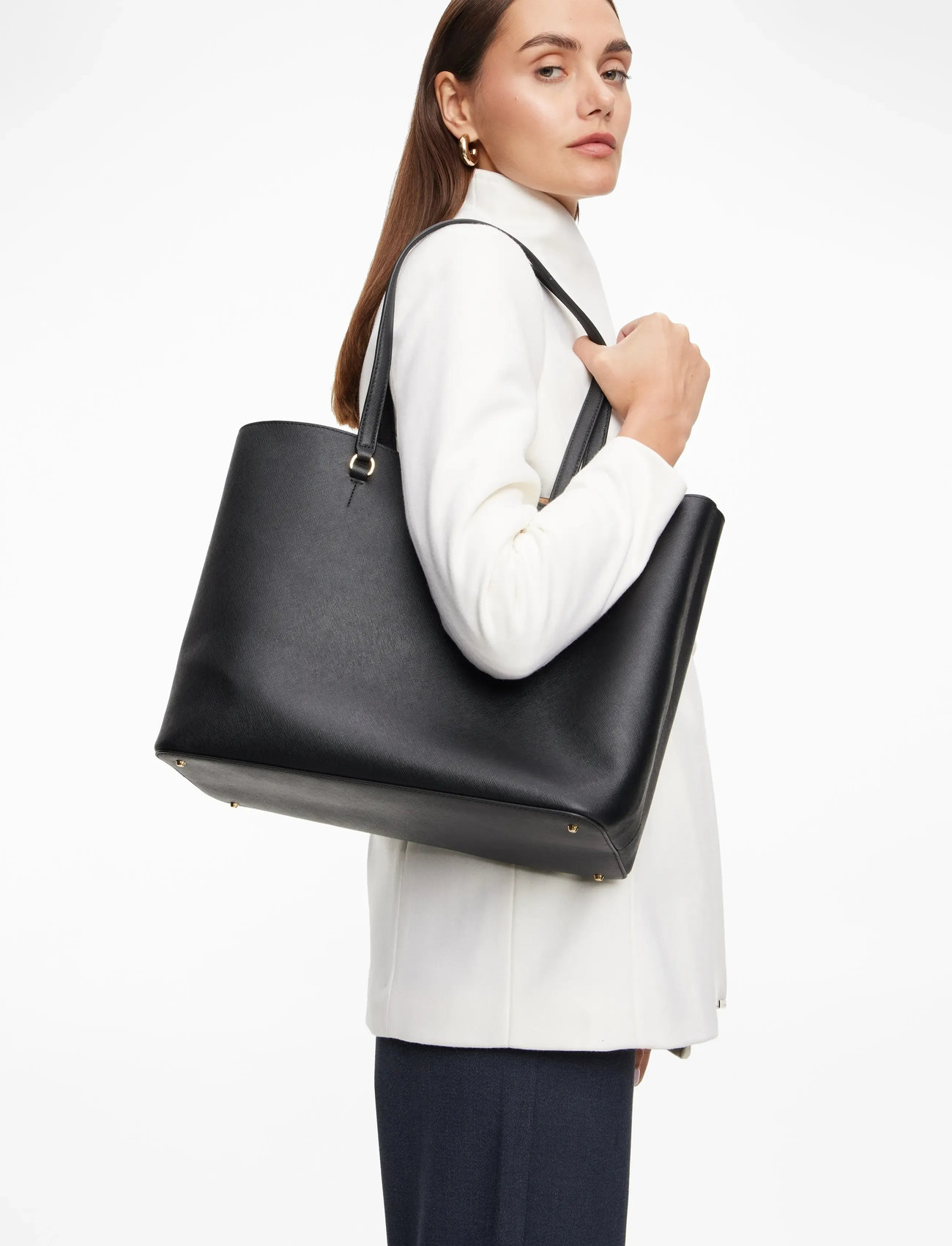 Lauren Ralph Lauren - Crosshatch Leather Large Karly Tote - totes - black - 0