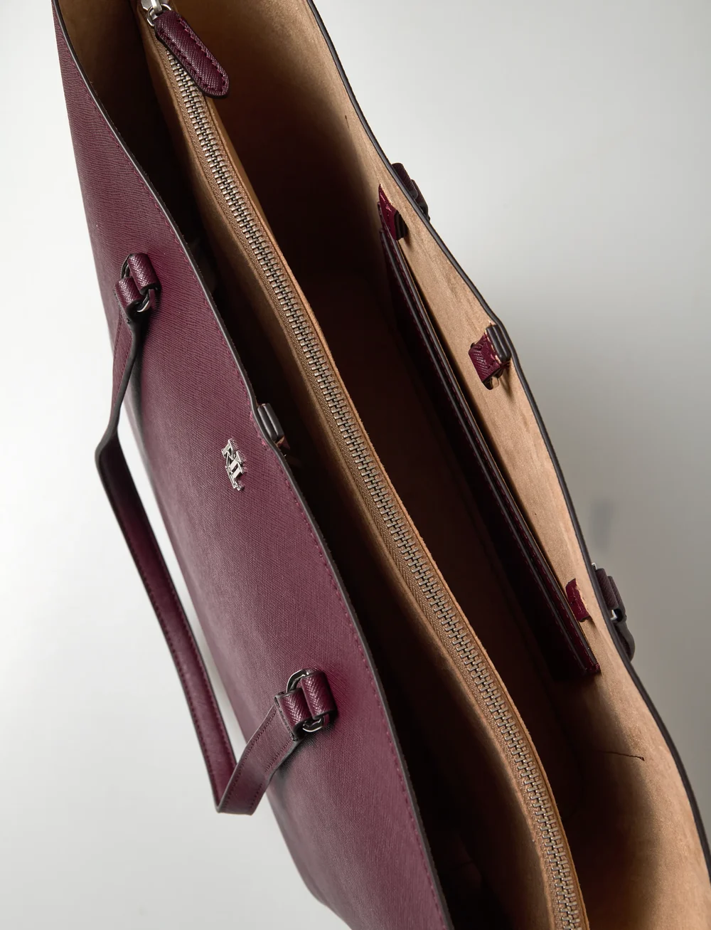 Lauren Ralph Lauren - Crosshatch Leather Large Karly Tote - tote bags - dark garnet - 4