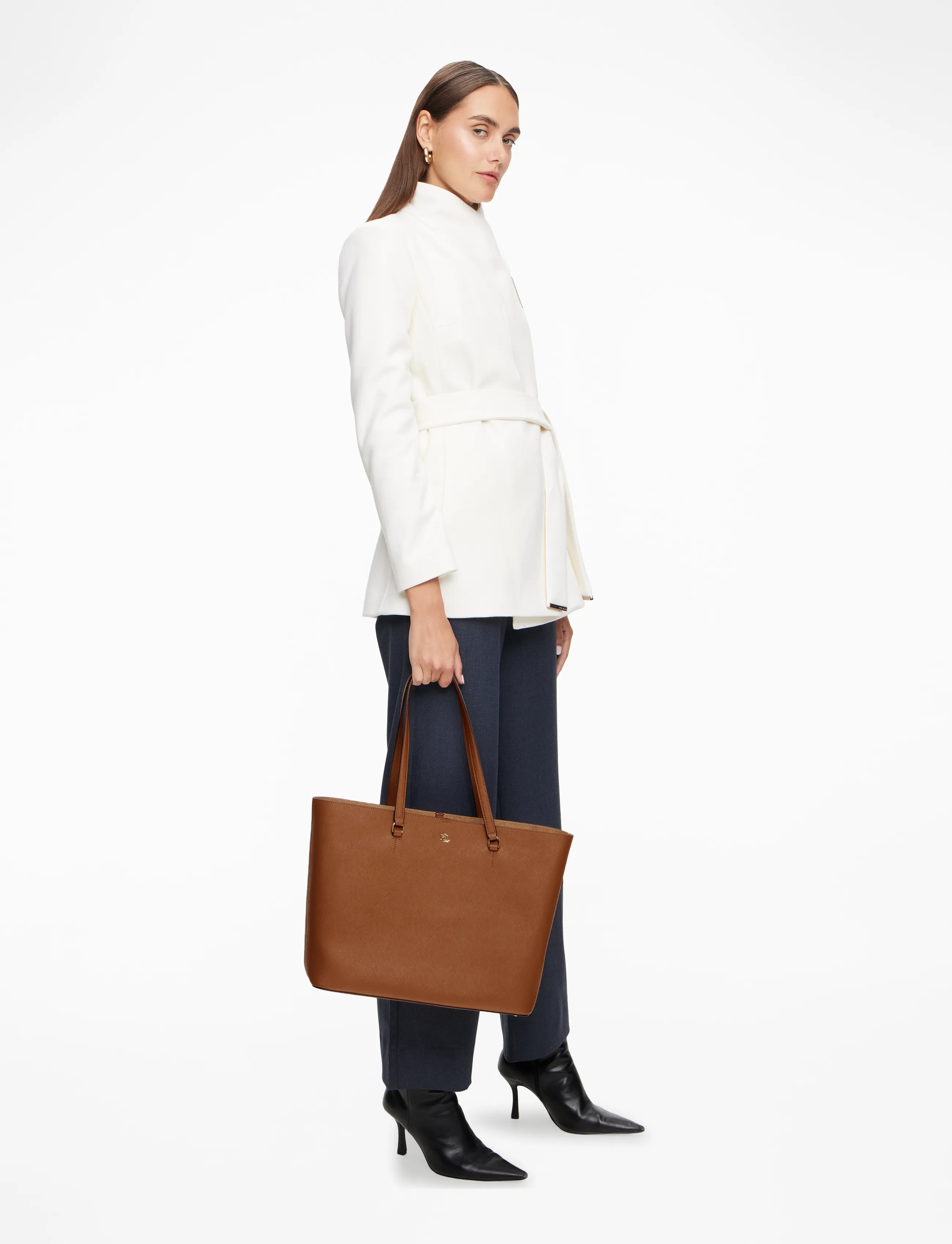 Lauren Ralph Lauren - CROSSHATCH LEATHER-KARLY-TTE-LRG - tote bags - lauren tan - 3