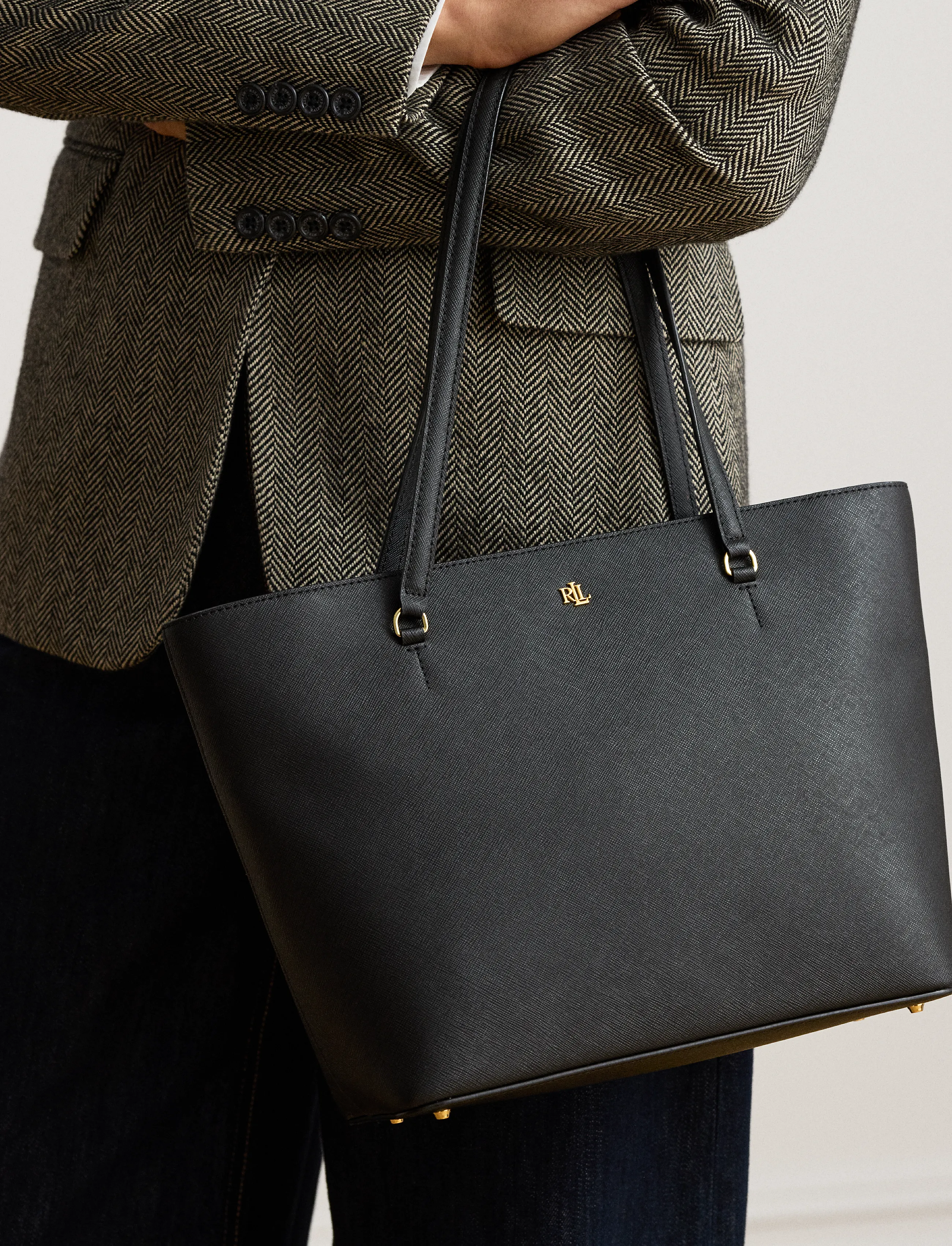 Lauren Ralph Lauren - Crosshatch Leather Medium Karly Tote - aksessuaarid - black - 5
