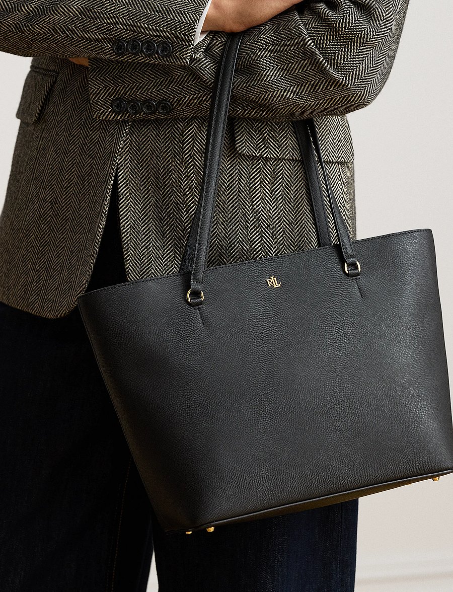 Lauren Ralph Lauren - Crosshatch Leather Medium Karly Tote - shoppers - black - 5