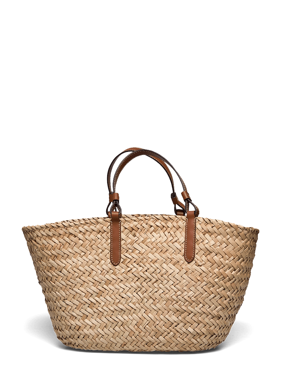 Lauren Ralph Lauren - Leather-Trim Straw Medium Shelbie Tote - natural/lauren ta - 1