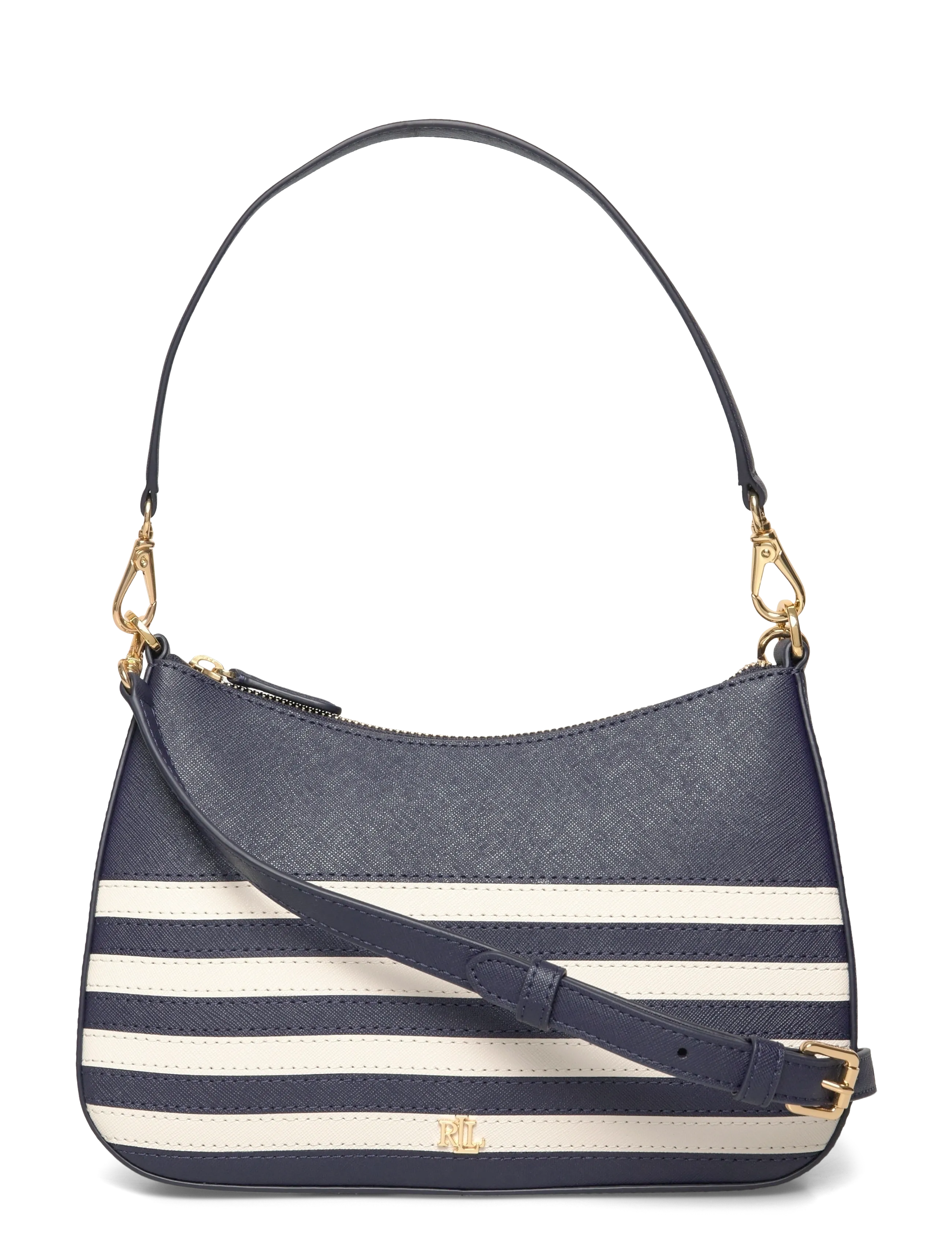 Lauren Ralph Lauren Striped Leather Medium Danni Bag -  - REFINED NAVY/SOFT / navy