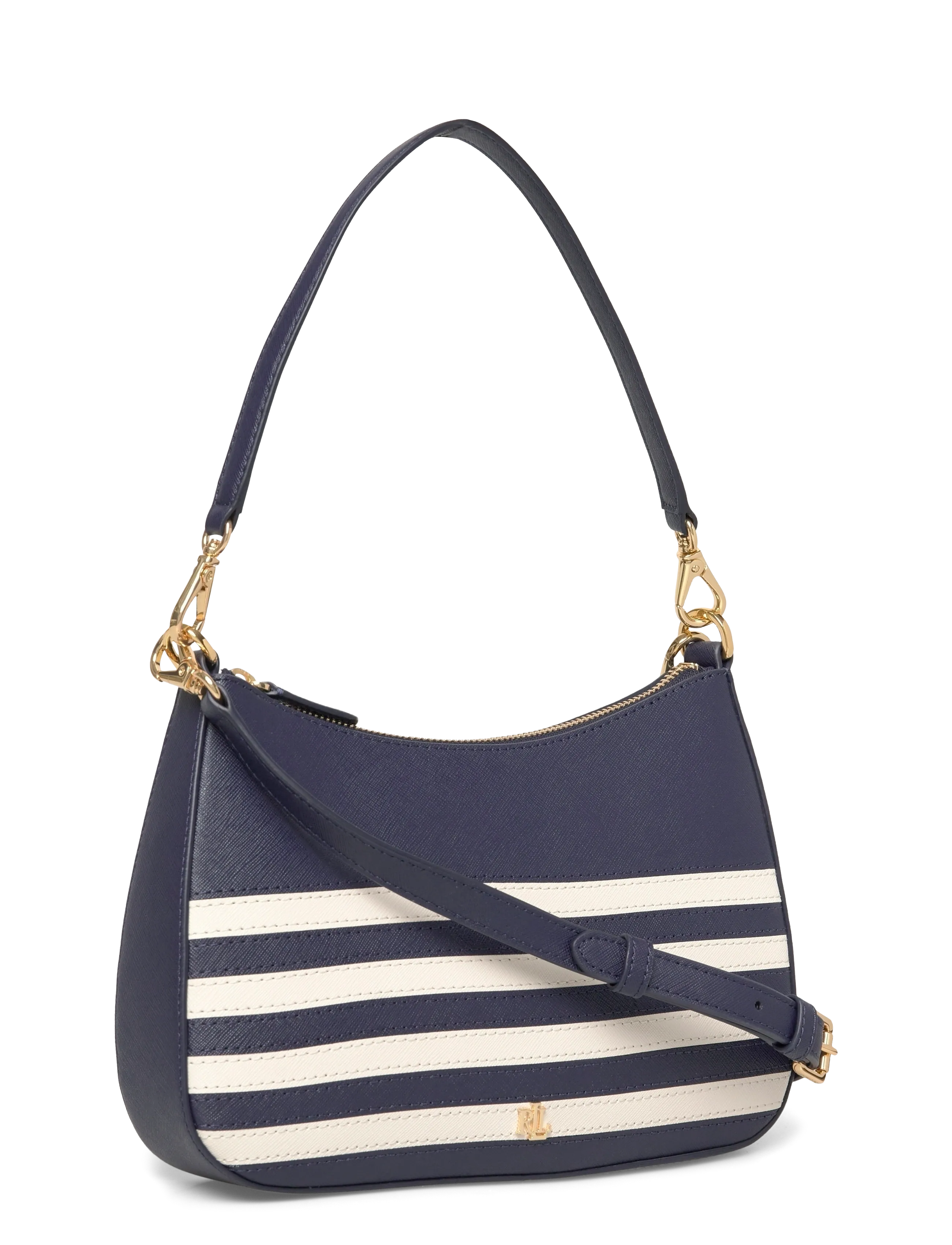 Lauren Ralph Lauren - Striped Leather Medium Danni Bag - umhängetaschen - refined navy/soft - 2