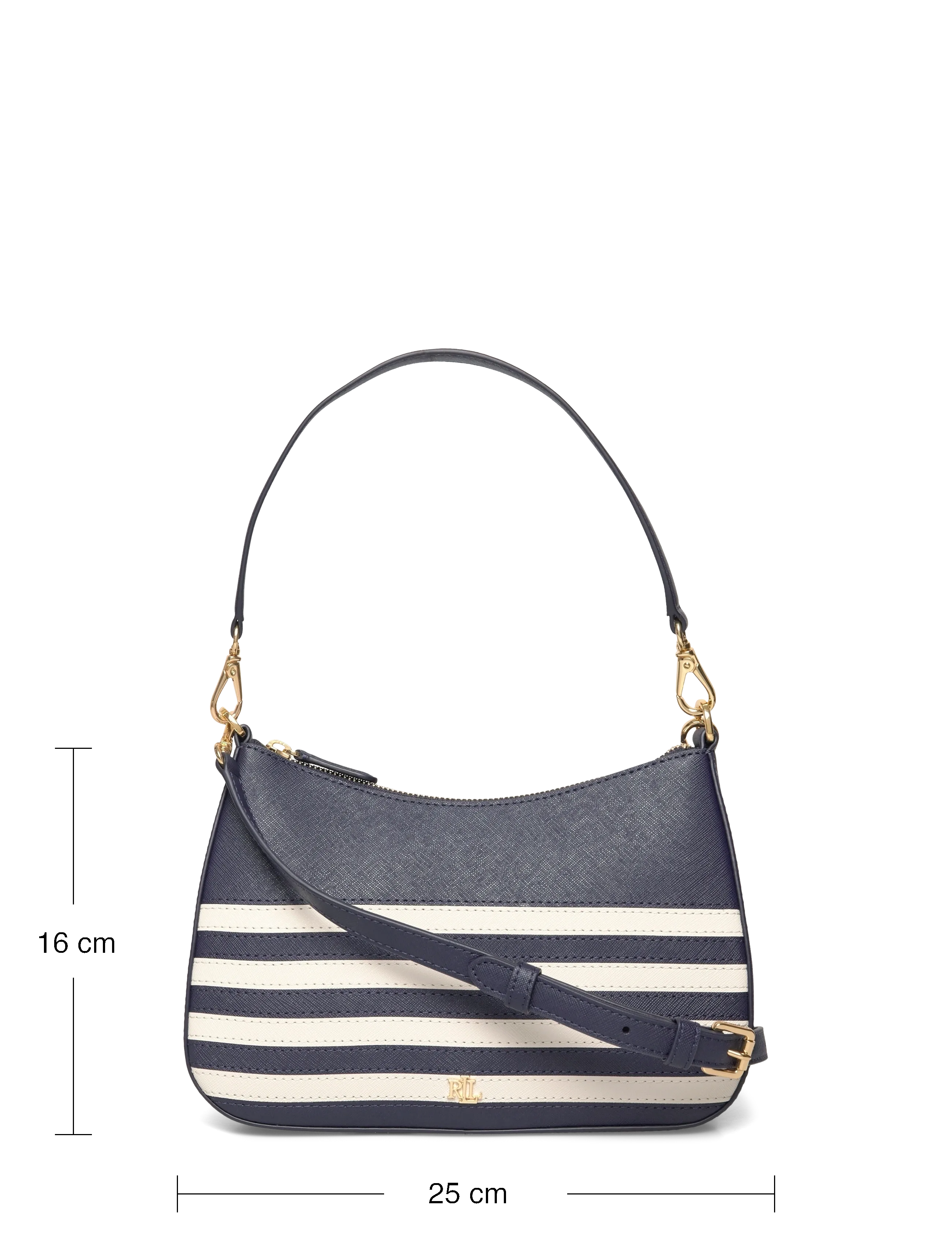 Lauren Ralph Lauren - Striped Leather Medium Danni Bag - umhängetaschen - refined navy/soft - 3