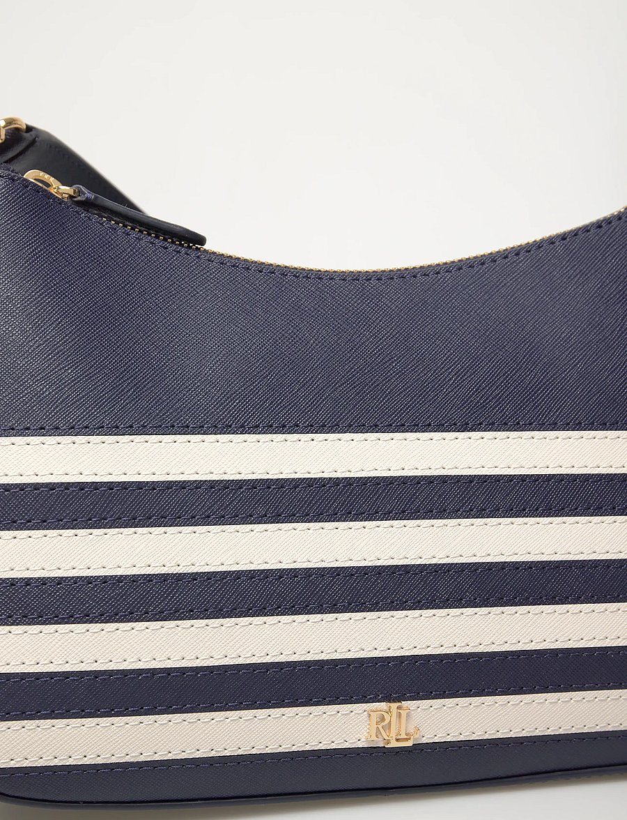 Lauren Ralph Lauren - Striped Leather Medium Danni Bag - umhängetaschen - refined navy/soft - 4