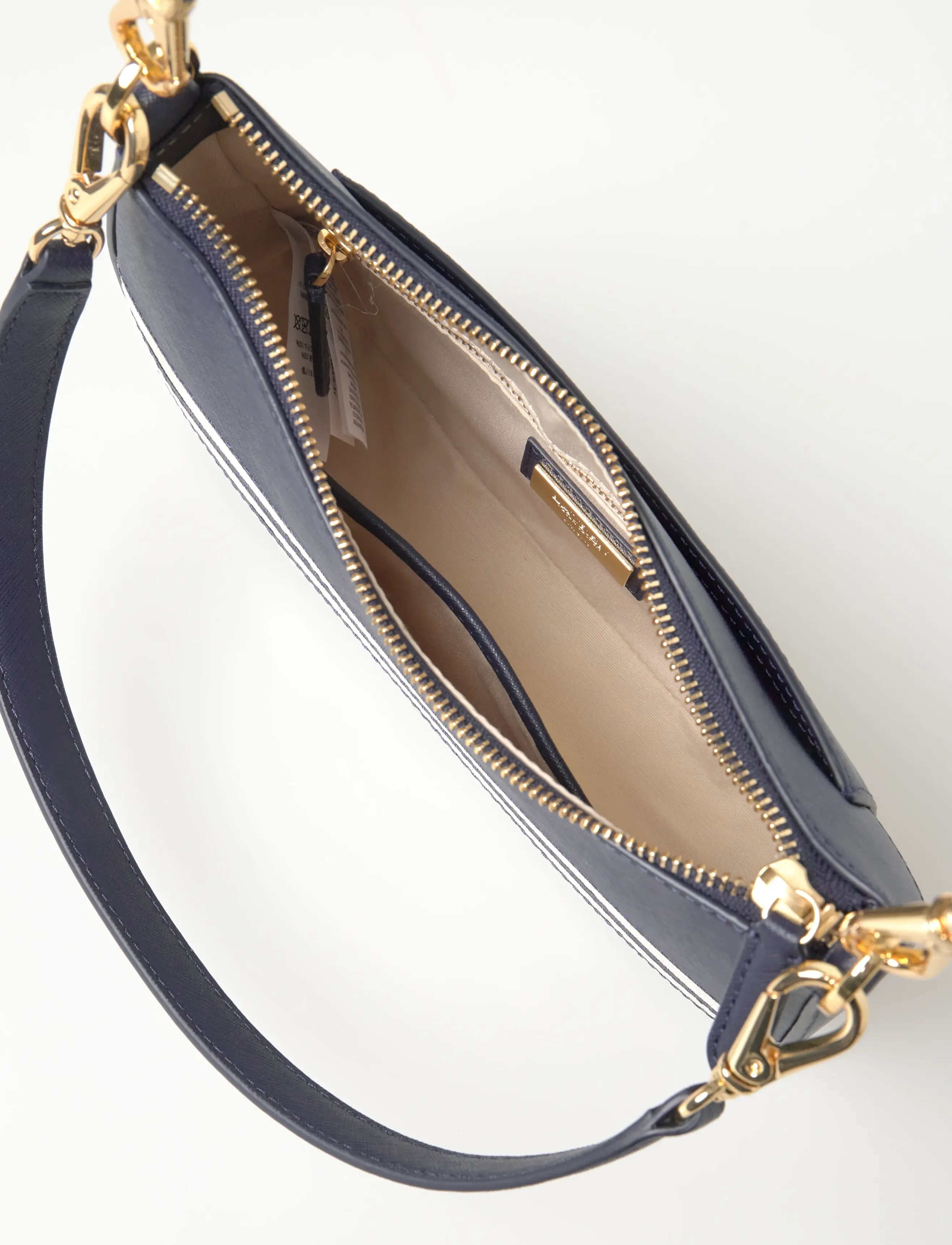 Lauren Ralph Lauren - Striped Leather Medium Danni Bag - umhängetaschen - refined navy/soft - 5