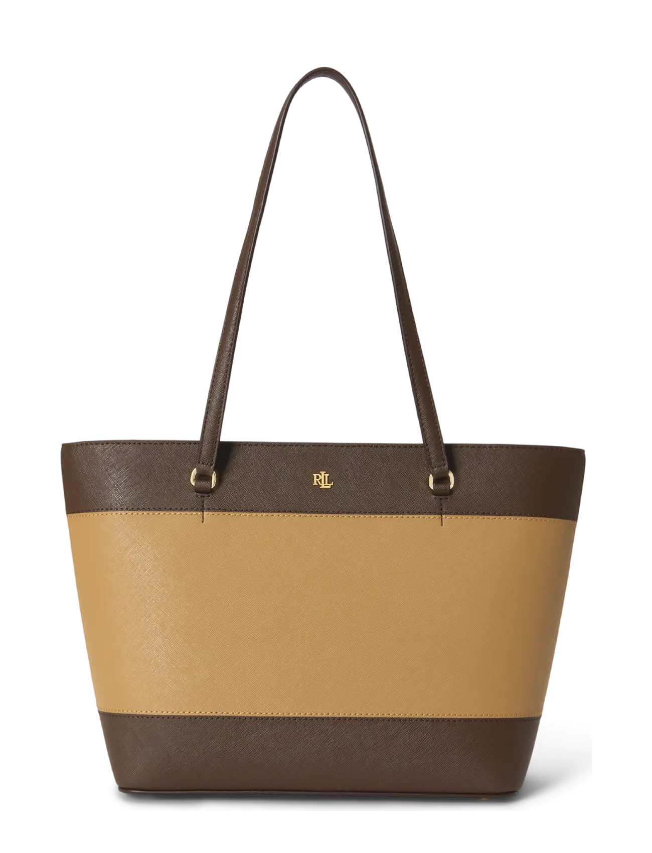 Lauren Ralph Lauren Striped Leather Medium Karly Tote Bag - Taschen - CAMEL/CHESTNUT BR / beige