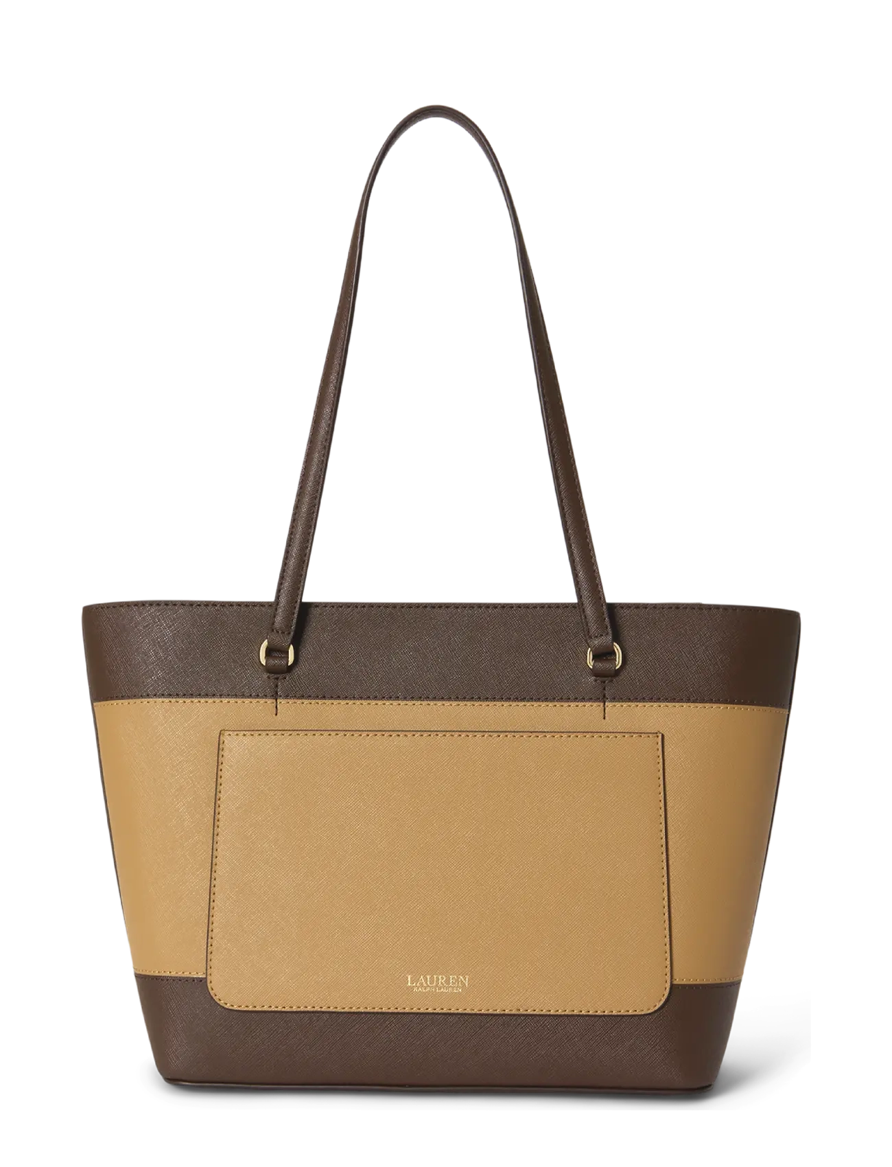 Lauren Ralph Lauren - Striped Leather Medium Karly Tote Bag - tote bags - camel/chestnut br - 1