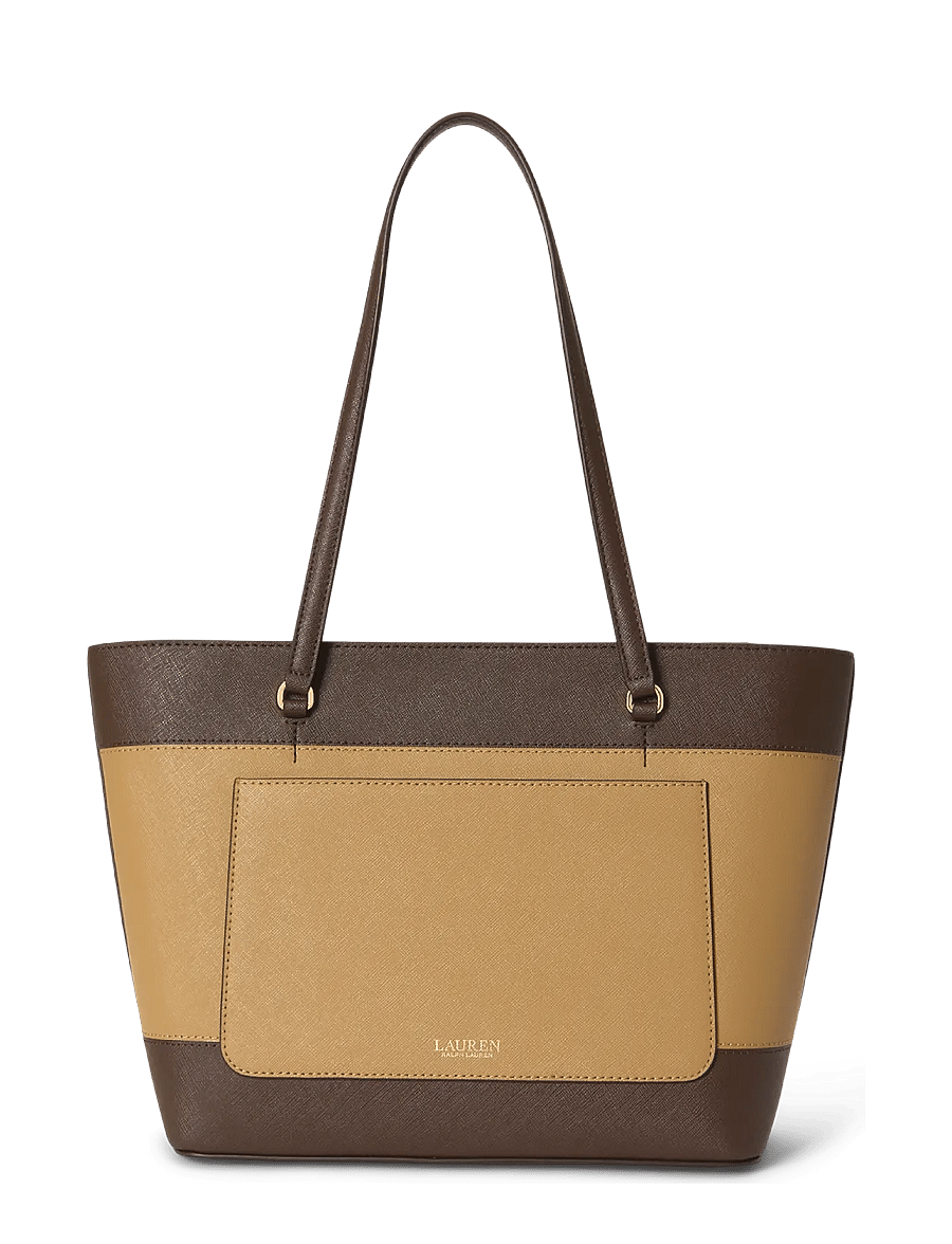 Lauren Ralph Lauren - Striped Leather Medium Karly Tote Bag - tote bags - camel/chestnut br - 1