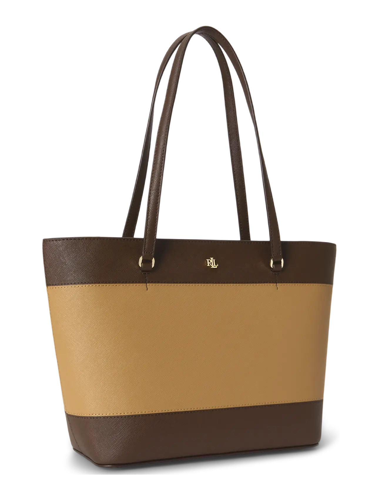 Lauren Ralph Lauren - Striped Leather Medium Karly Tote Bag - tote bags - camel/chestnut br - 2
