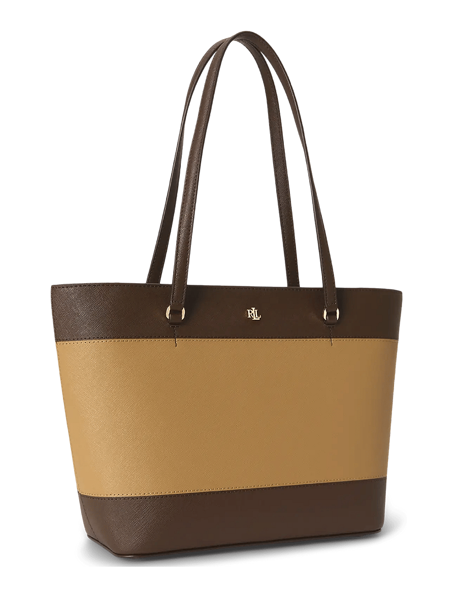 Lauren Ralph Lauren - Striped Leather Medium Karly Tote Bag - tote bags - camel/chestnut br - 2
