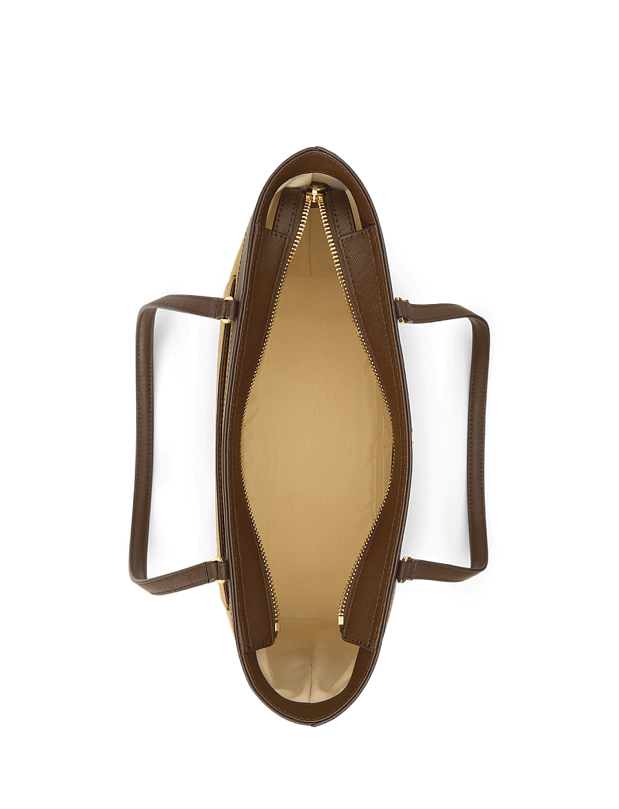 Lauren Ralph Lauren - Striped Leather Medium Karly Tote Bag - tote bags - camel/chestnut br - 4