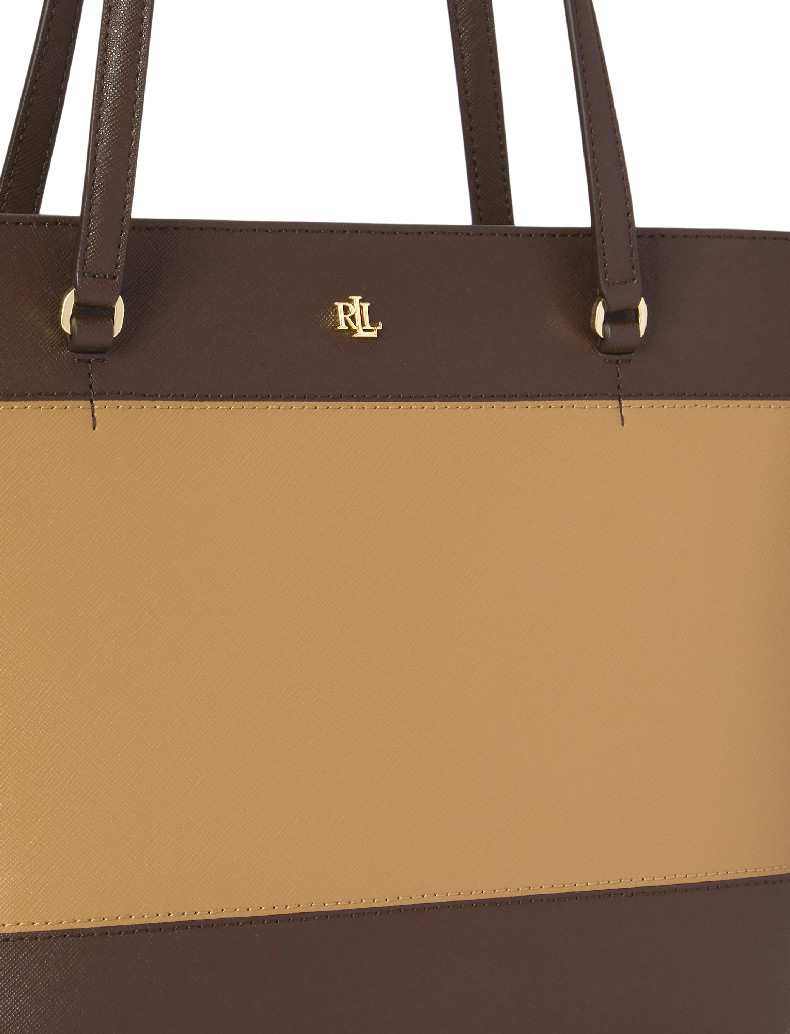 Lauren Ralph Lauren - Striped Leather Medium Karly Tote Bag - tote bags - camel/chestnut br - 5