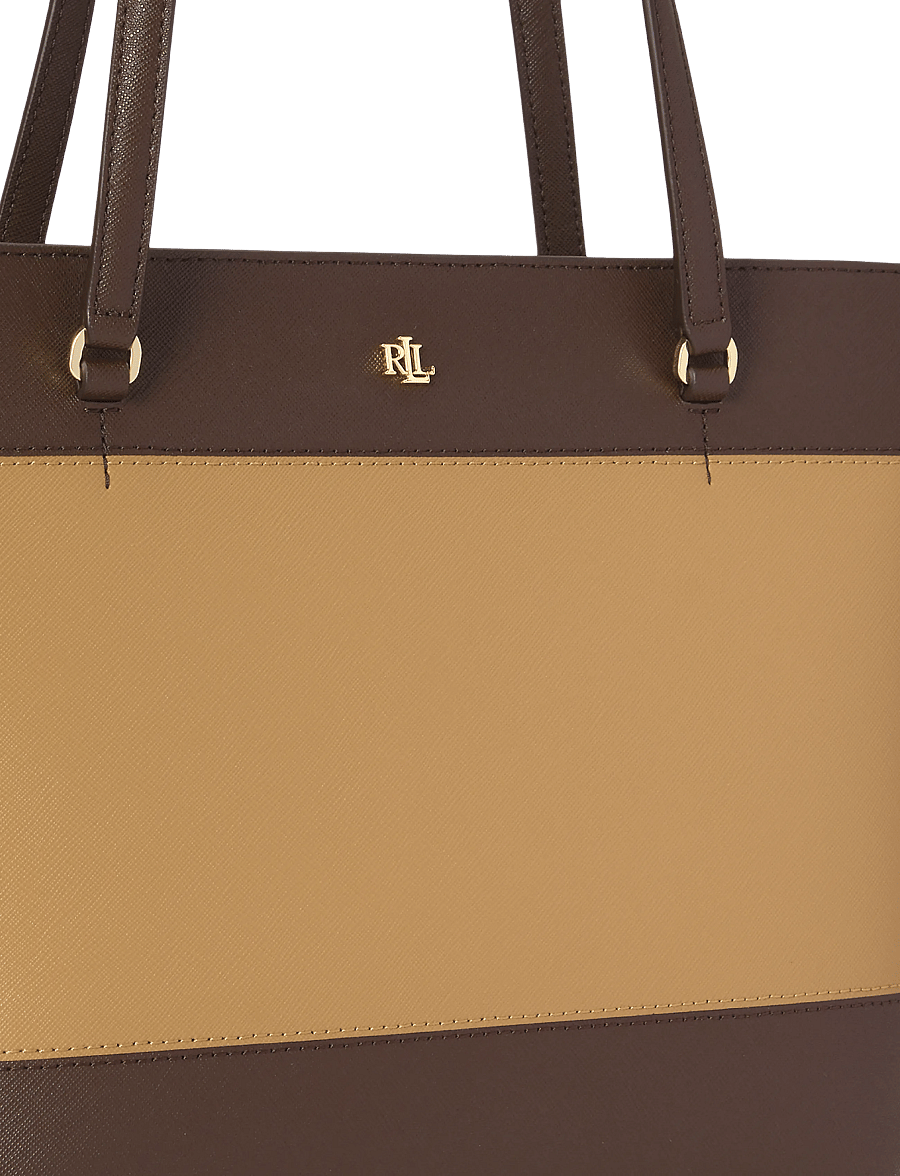 Lauren Ralph Lauren - Striped Leather Medium Karly Tote Bag - tote bags - camel/chestnut br - 5