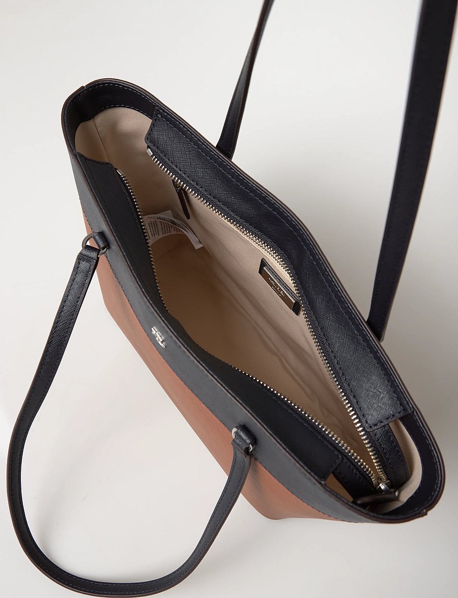 Lauren Ralph Lauren - Striped Leather Medium Karly Tote Bag - shopper - lauren tan/lauren - 4