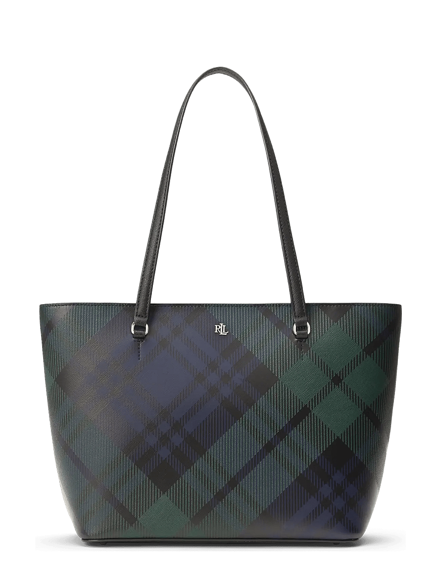 Lauren Ralph Lauren - PRNTD CRSSHTCH LTHR-KARLY SHPPER-TT - tote bags - black watch tarta - 0