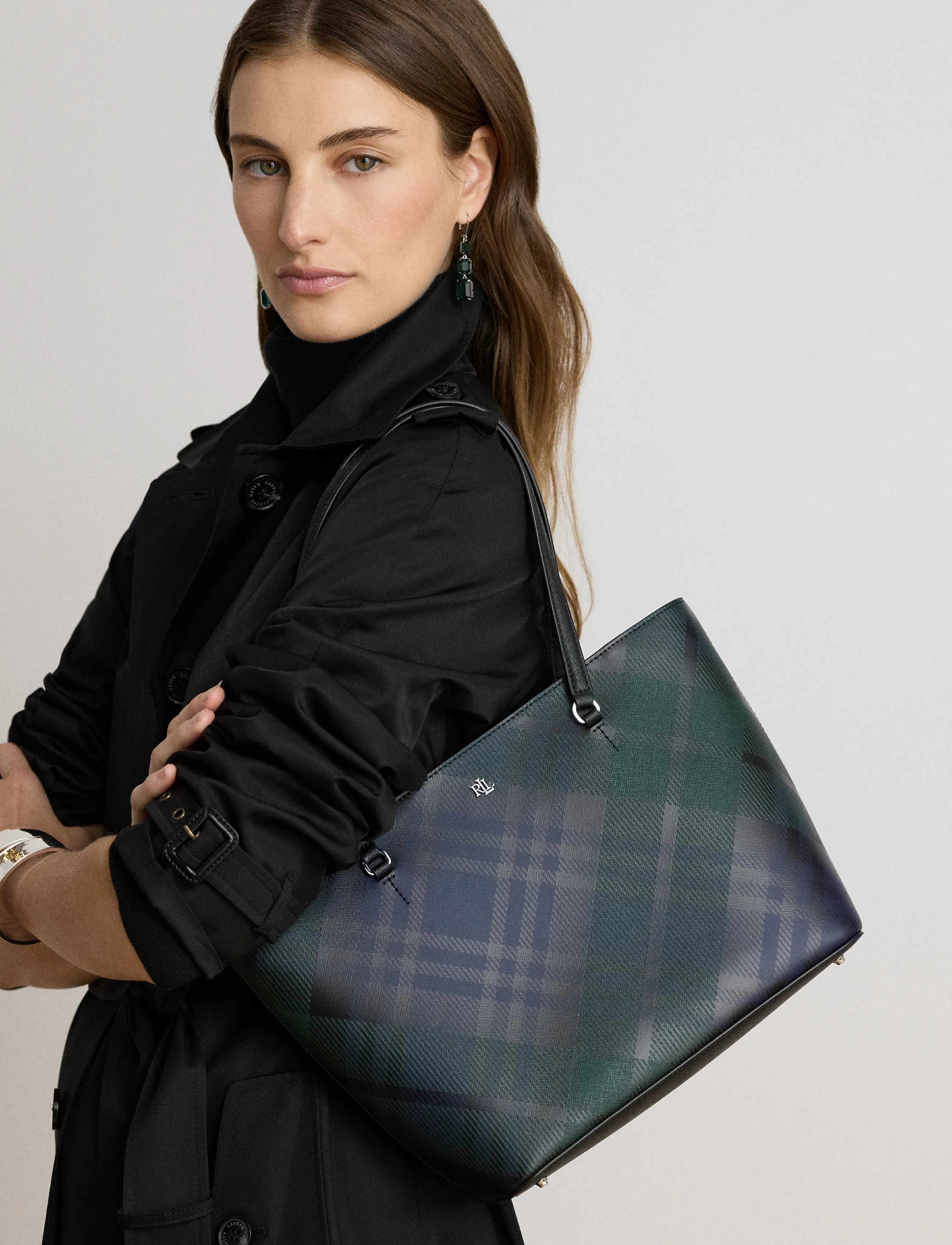Lauren Ralph Lauren - PRNTD CRSSHTCH LTHR-KARLY SHPPER-TT - tote bags - black watch tarta - 3