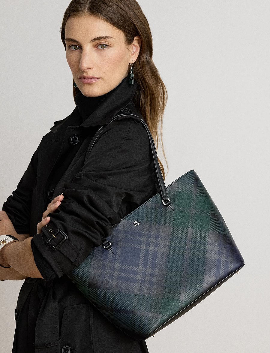 Lauren Ralph Lauren - PRNTD CRSSHTCH LTHR-KARLY SHPPER-TT - tote bags - black watch tarta - 3