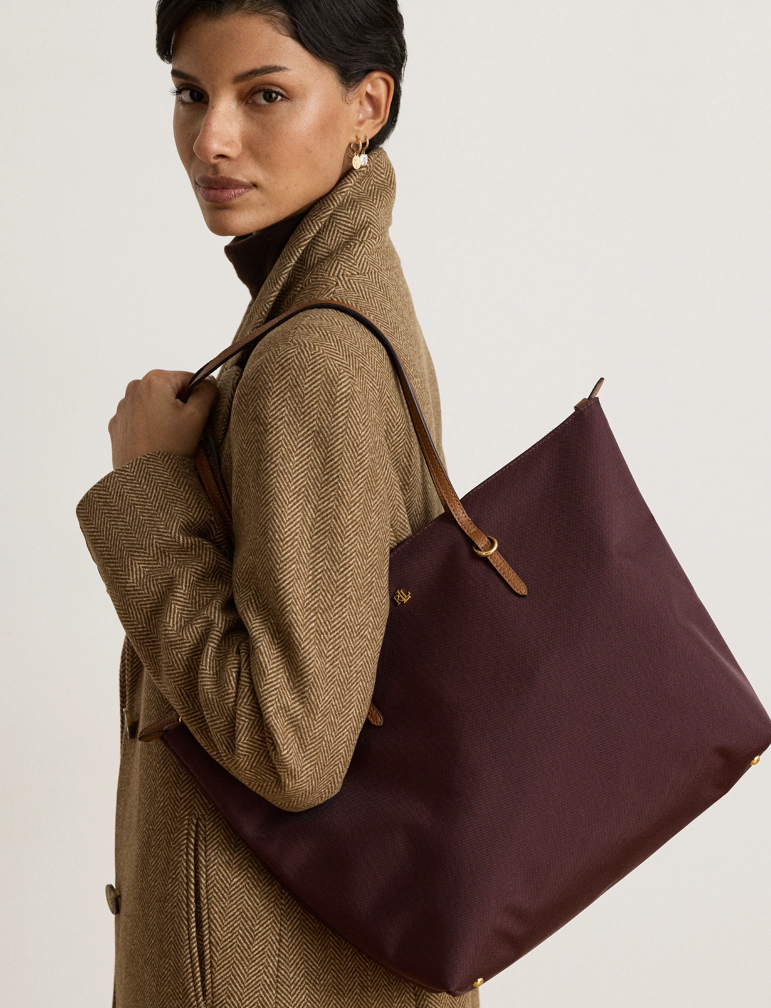 Lauren Ralph Lauren - Nylon Large Keaton Tote Bag - tote bags - dark garnet/laure - 3
