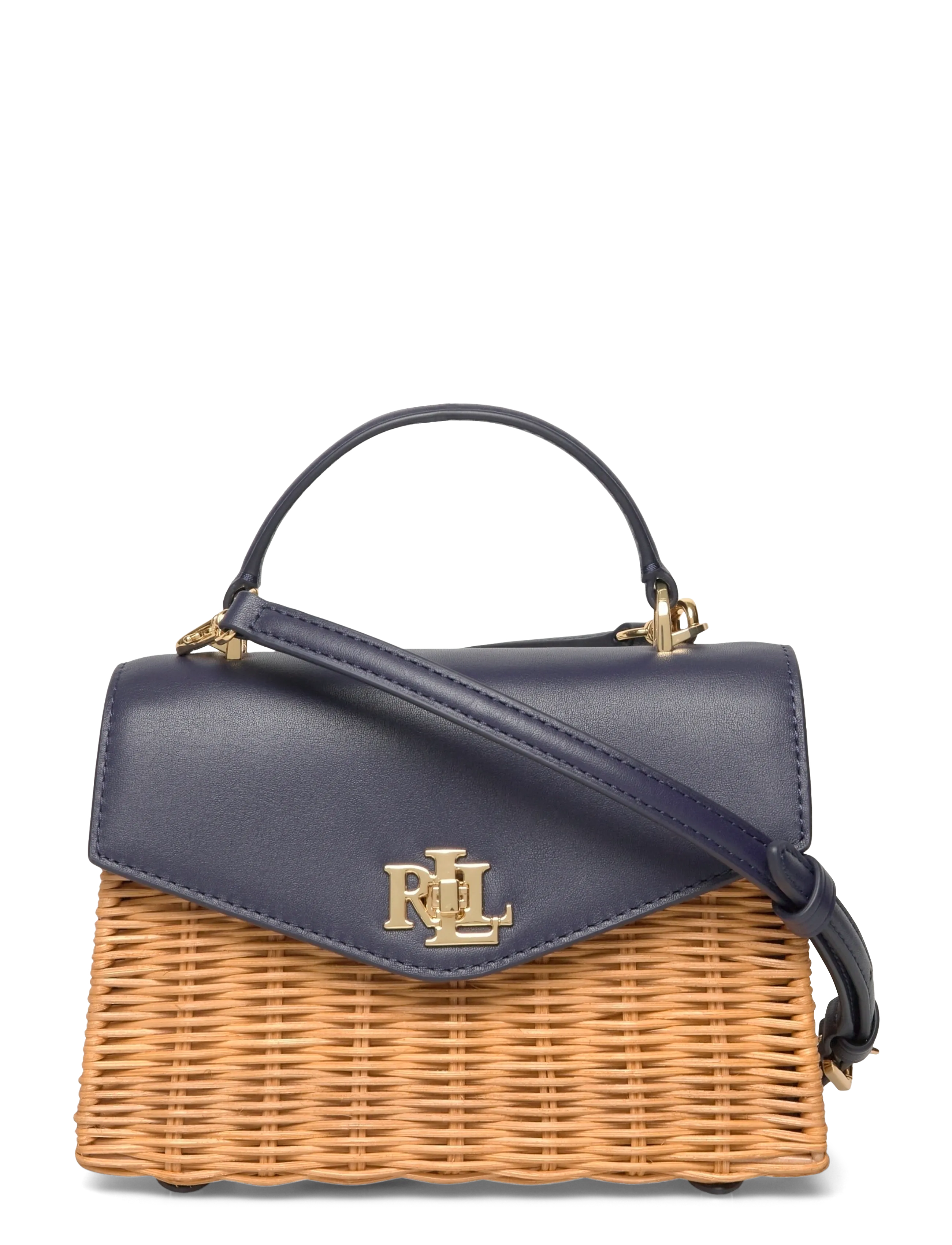 Lauren Ralph Lauren Rattan & Leather Small Farrah Satchel, One Size, Navy, Tasker > Tasker Med Tophåndtag, Dame
