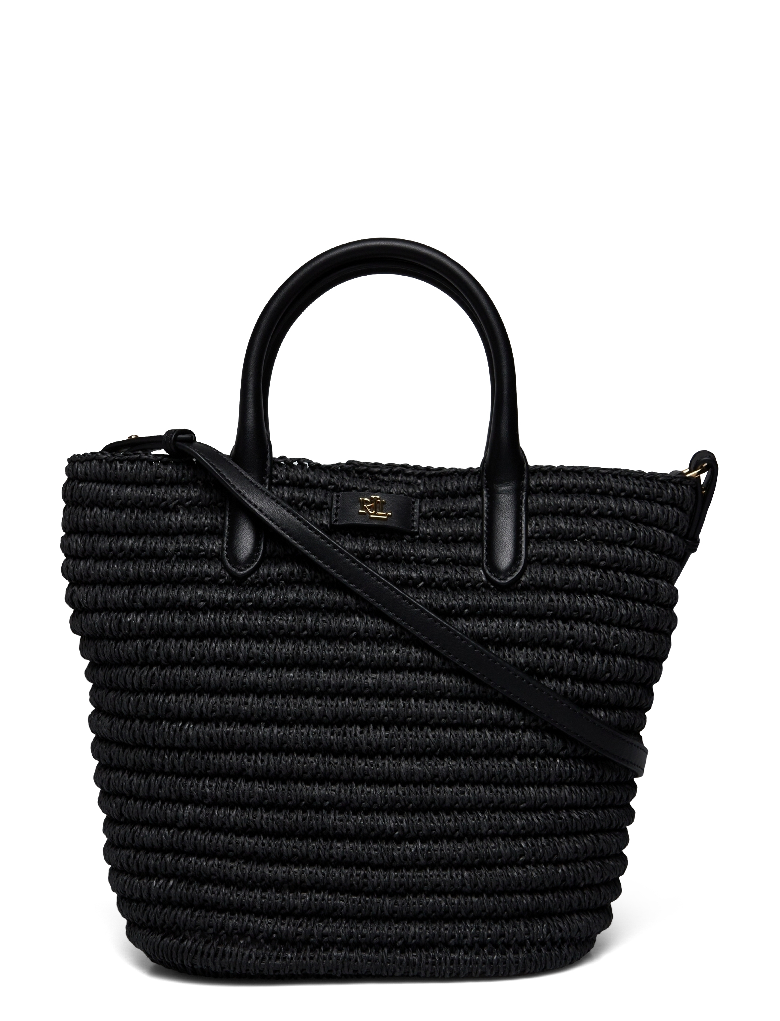 Lauren Ralph Lauren Woven Straw Medium Brie Tote Bag - Axelremsväskor - BLACK/BLACK / black