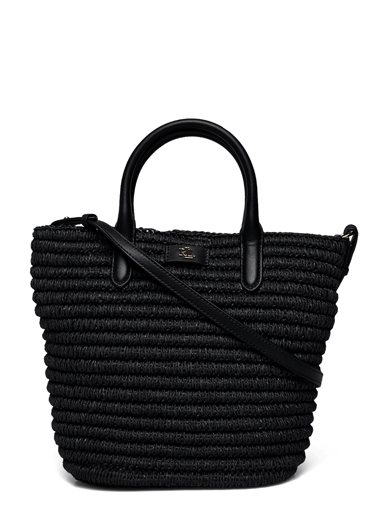 Woven Straw Medium Brie Tote Bag - BLACK