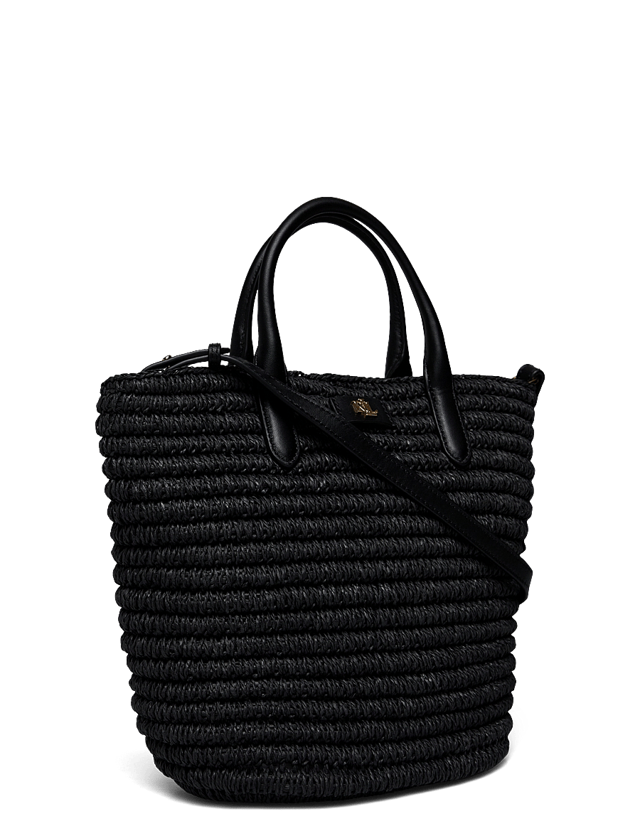 Lauren Ralph Lauren - Woven Straw Medium Brie Tote Bag - black/black - 2