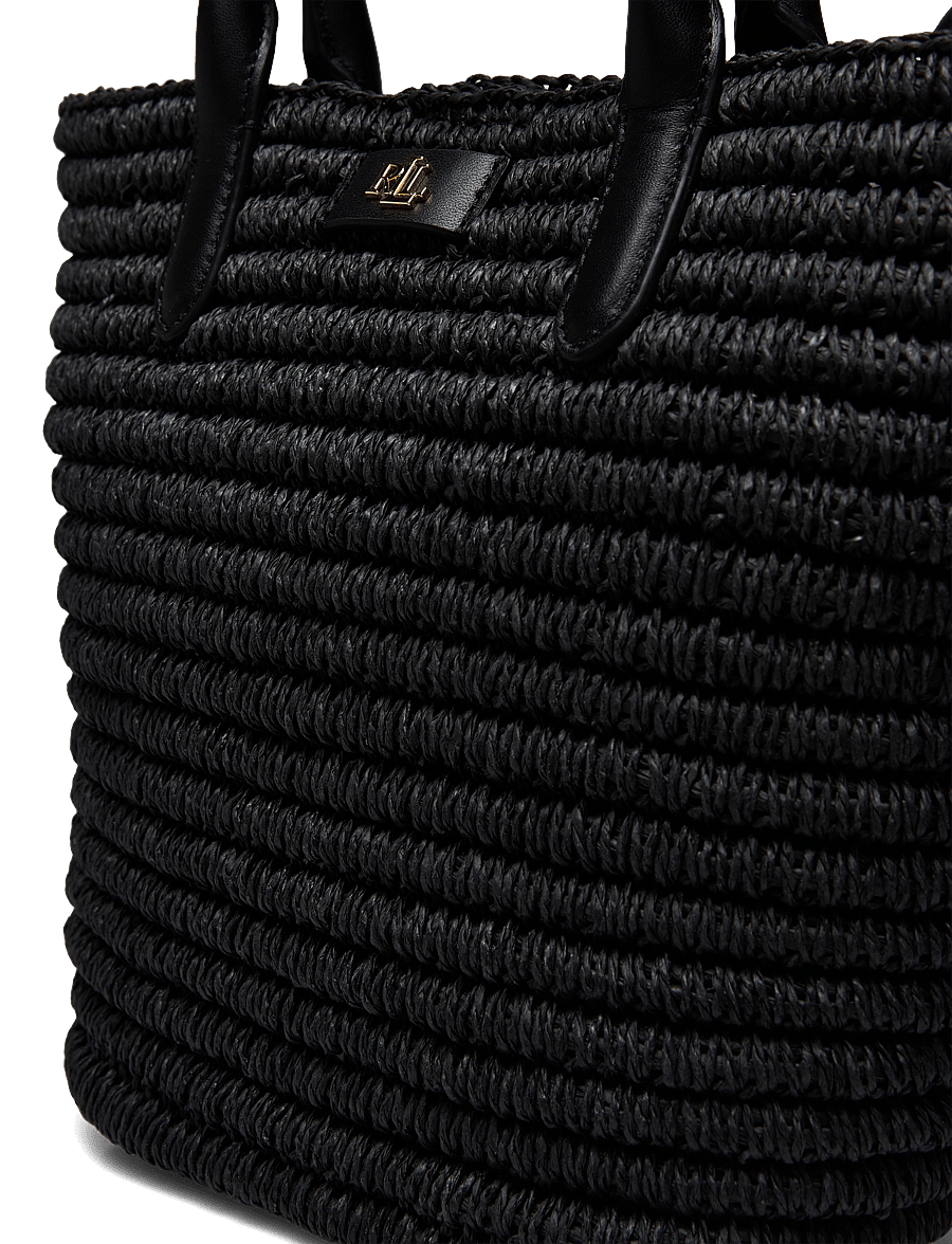 Lauren Ralph Lauren - Woven Straw Medium Brie Tote Bag - black/black - 3