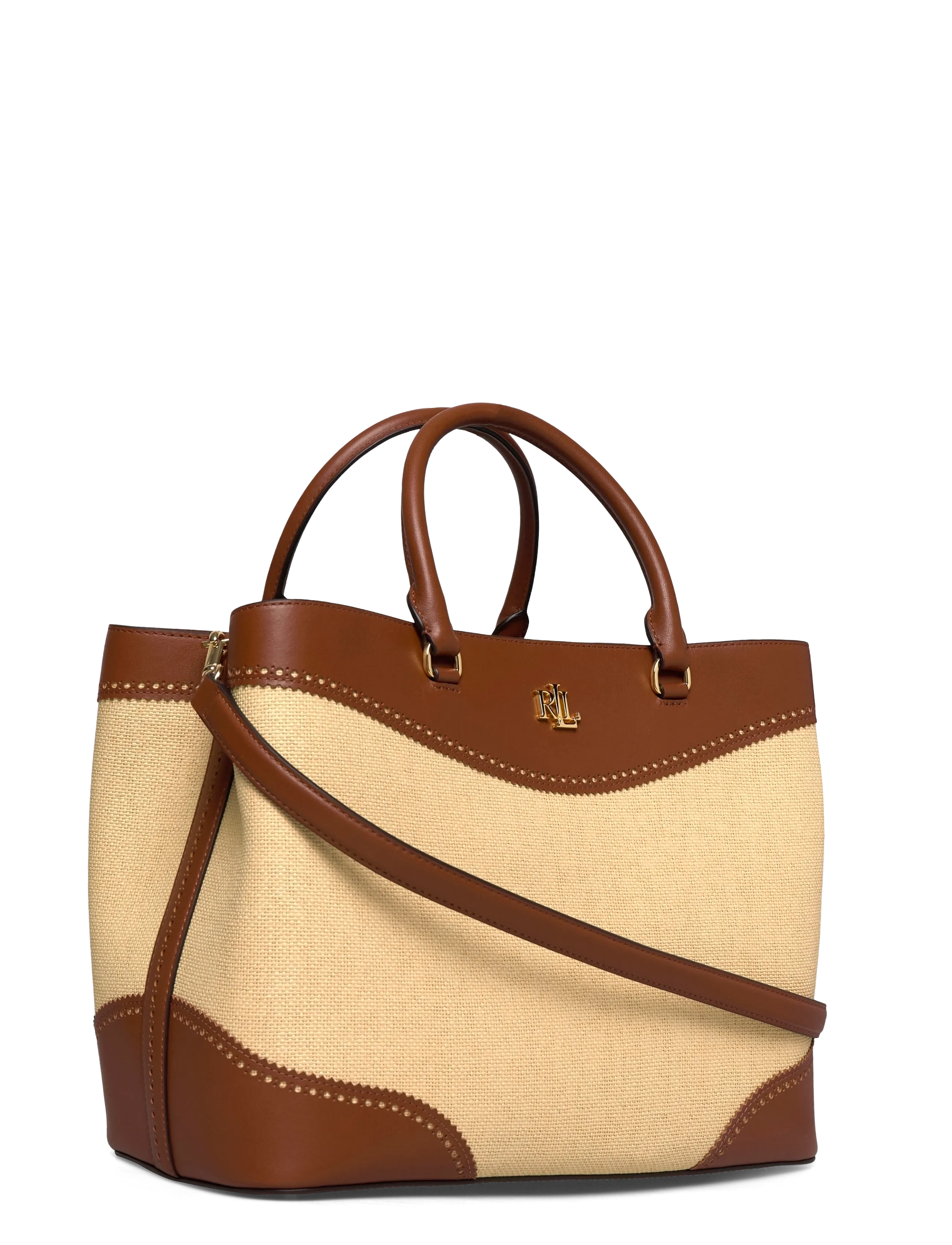 Lauren Ralph Lauren - Straw & Leather Large Marcy Satchel - shoppere - dark natural/laur - 2