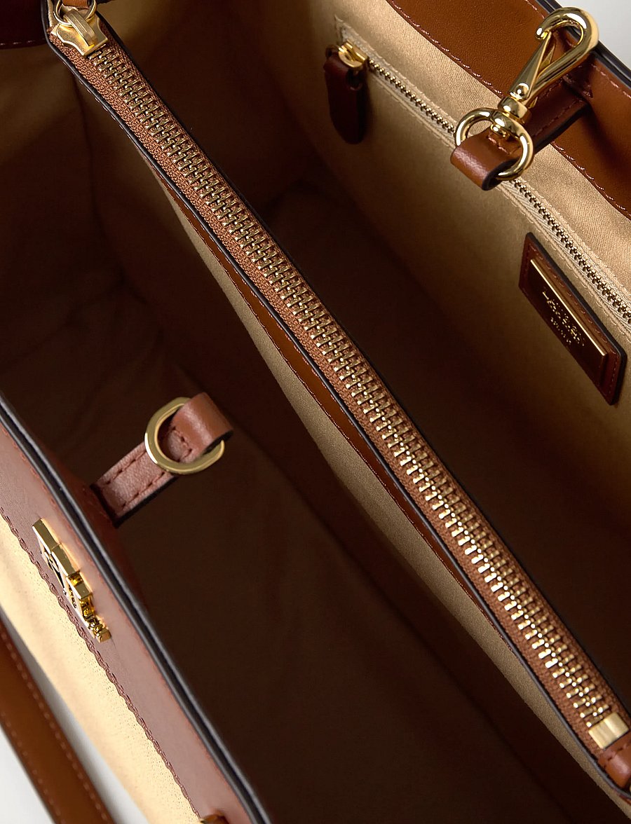 Lauren Ralph Lauren - Straw & Leather Large Marcy Satchel - shoppere - dark natural/laur - 5